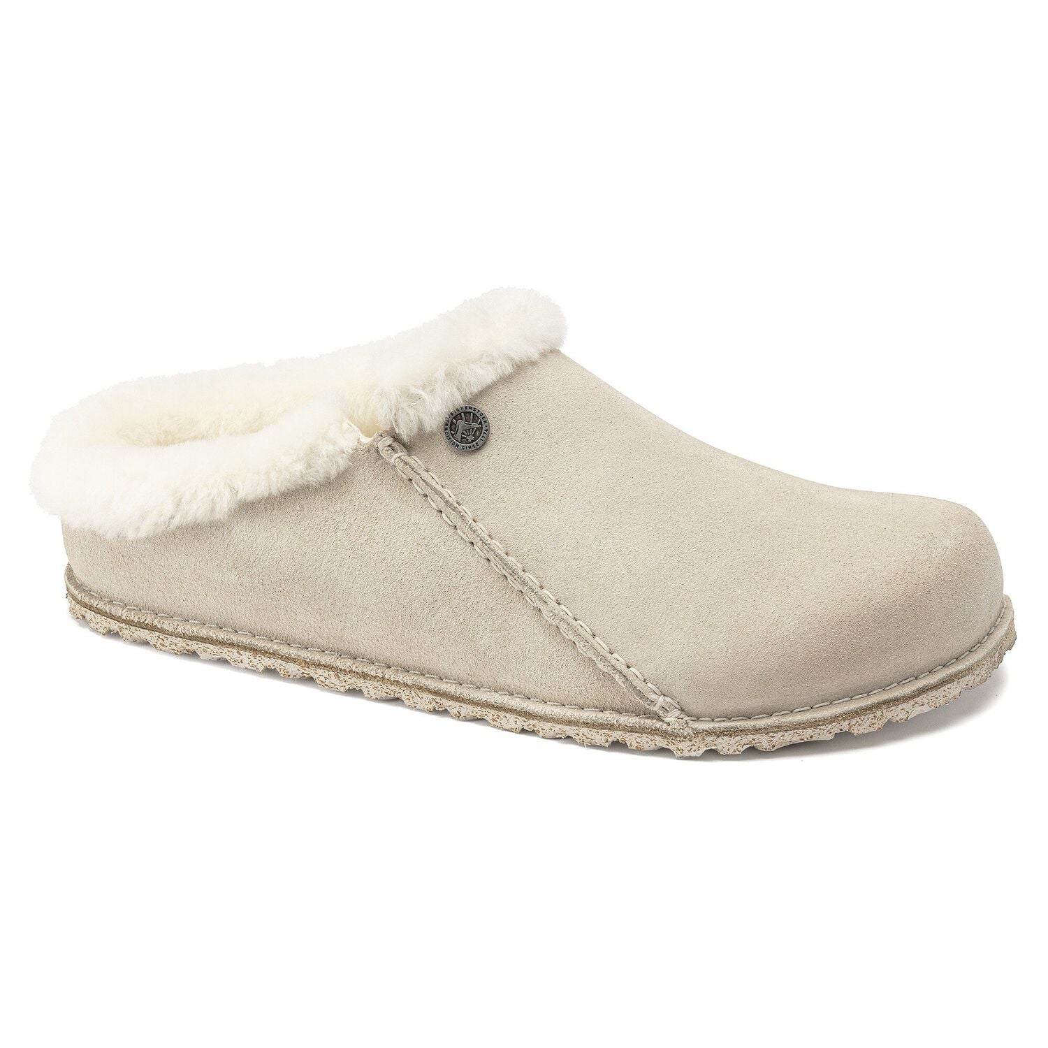 Birkenstock Zermatt Premium antique white suede/natural shearling with rubber/cork sole