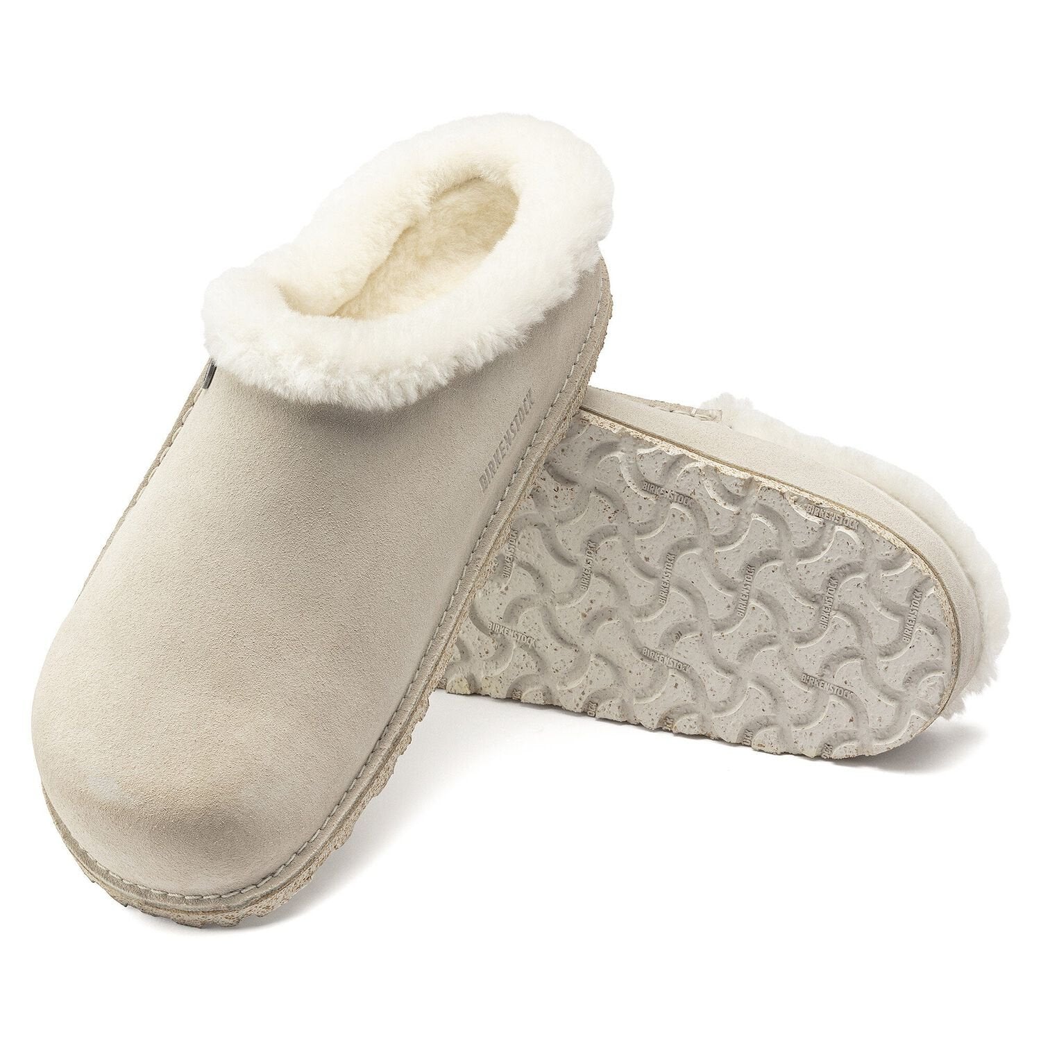 Birkenstock Zermatt Premium antique white suede/natural shearling with rubber/cork sole