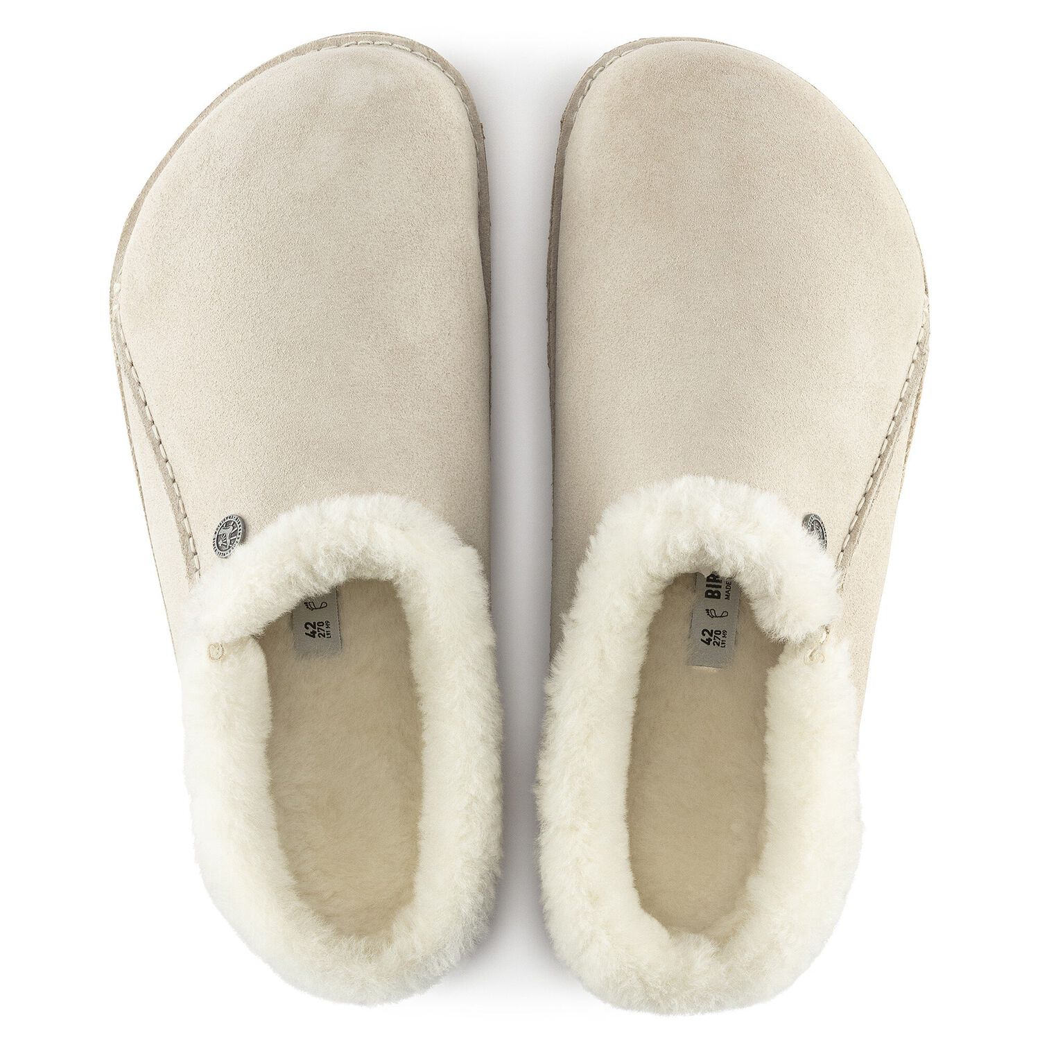Birkenstock Zermatt Premium antique white suede/natural shearling with rubber/cork sole