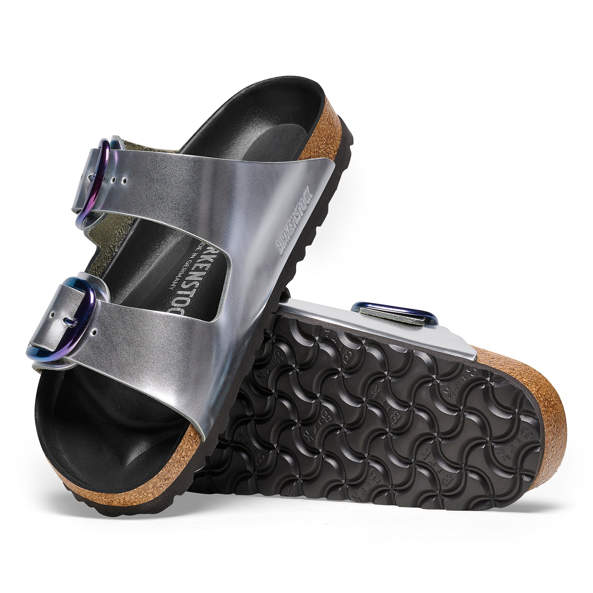 Birkenstock Arizona Big Buckle metallic silver leather