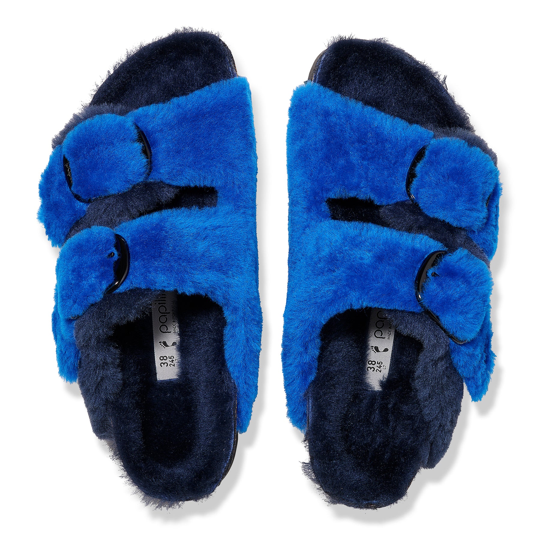 Papillio Arizona Platform Big Buckle blue shearling/midnight shearling by Birkenstock