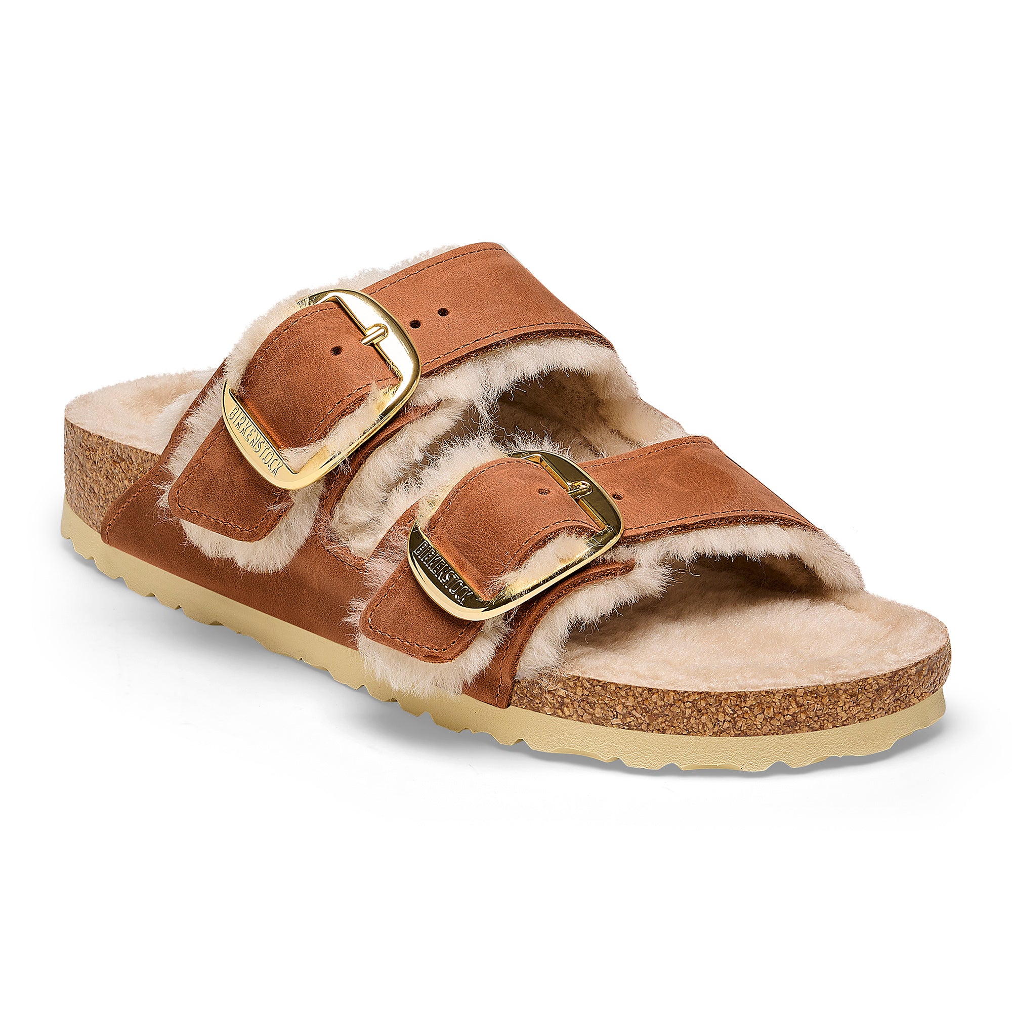 Birkenstock Limited Edition Arizona Big Buckle cognac oiled leather/natural shearling