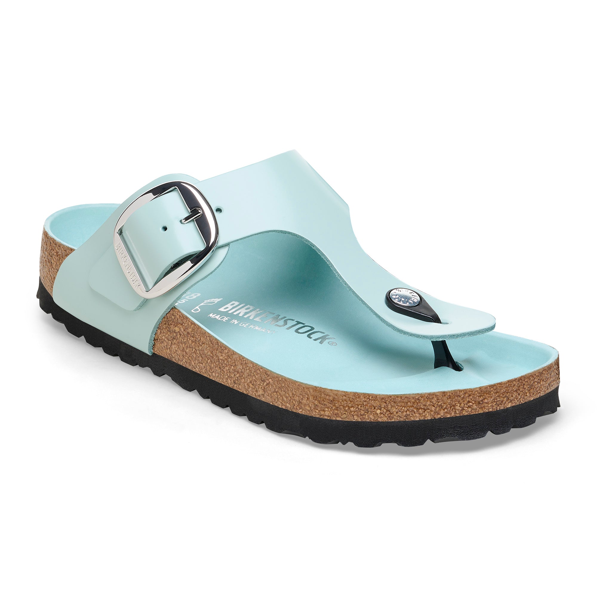 Birkenstock Limited Edition Gizeh Big Buckle high shine surf green leather