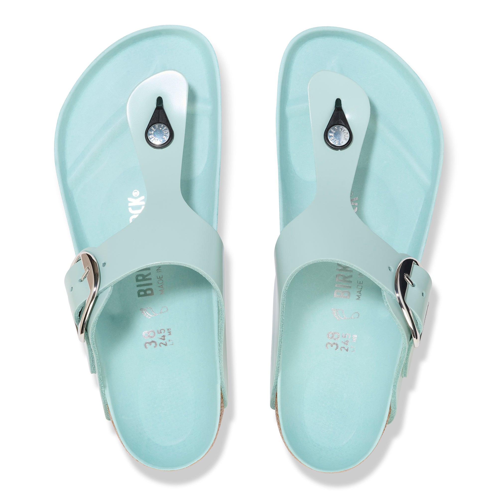 Birkenstock Limited Edition Gizeh Big Buckle high shine surf green leather