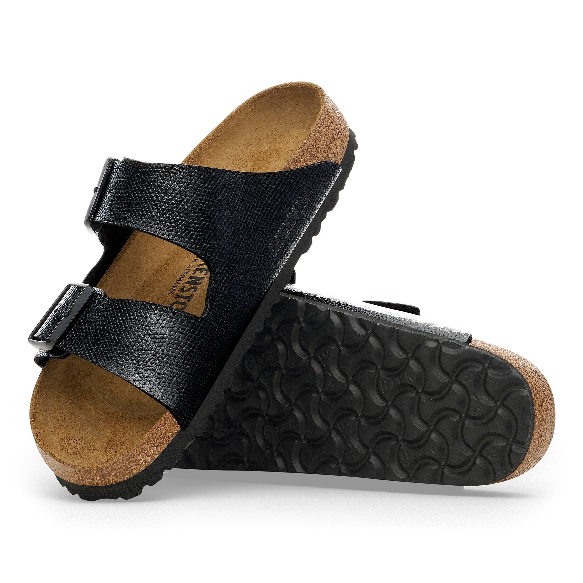 Birkenstock Arizona lizard embossed black Birko-Flor