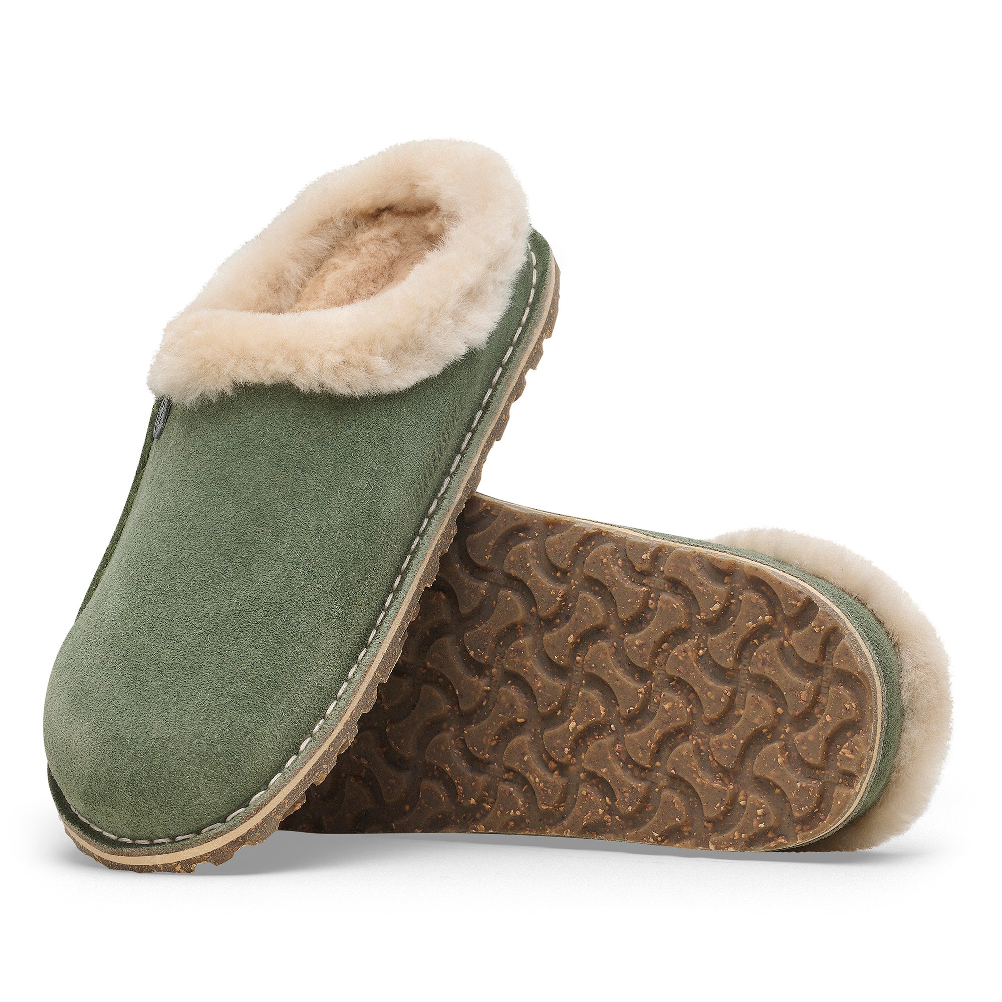 Birkenstock Zermatt Premium thyme suede/sandcastle shearling with rubber/cork sole