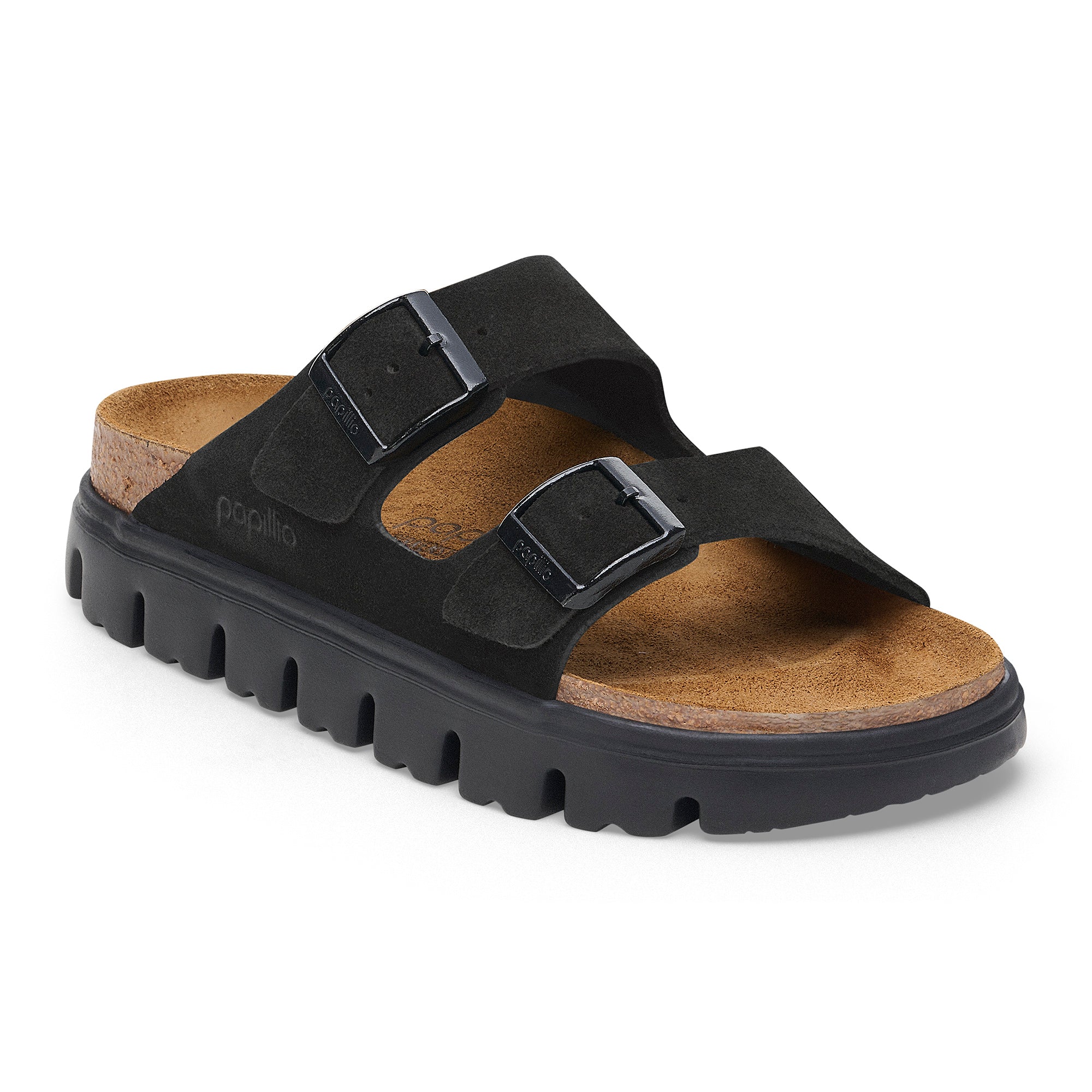 Papillio Arizona Chunky black suede with black sole by Birkenstock