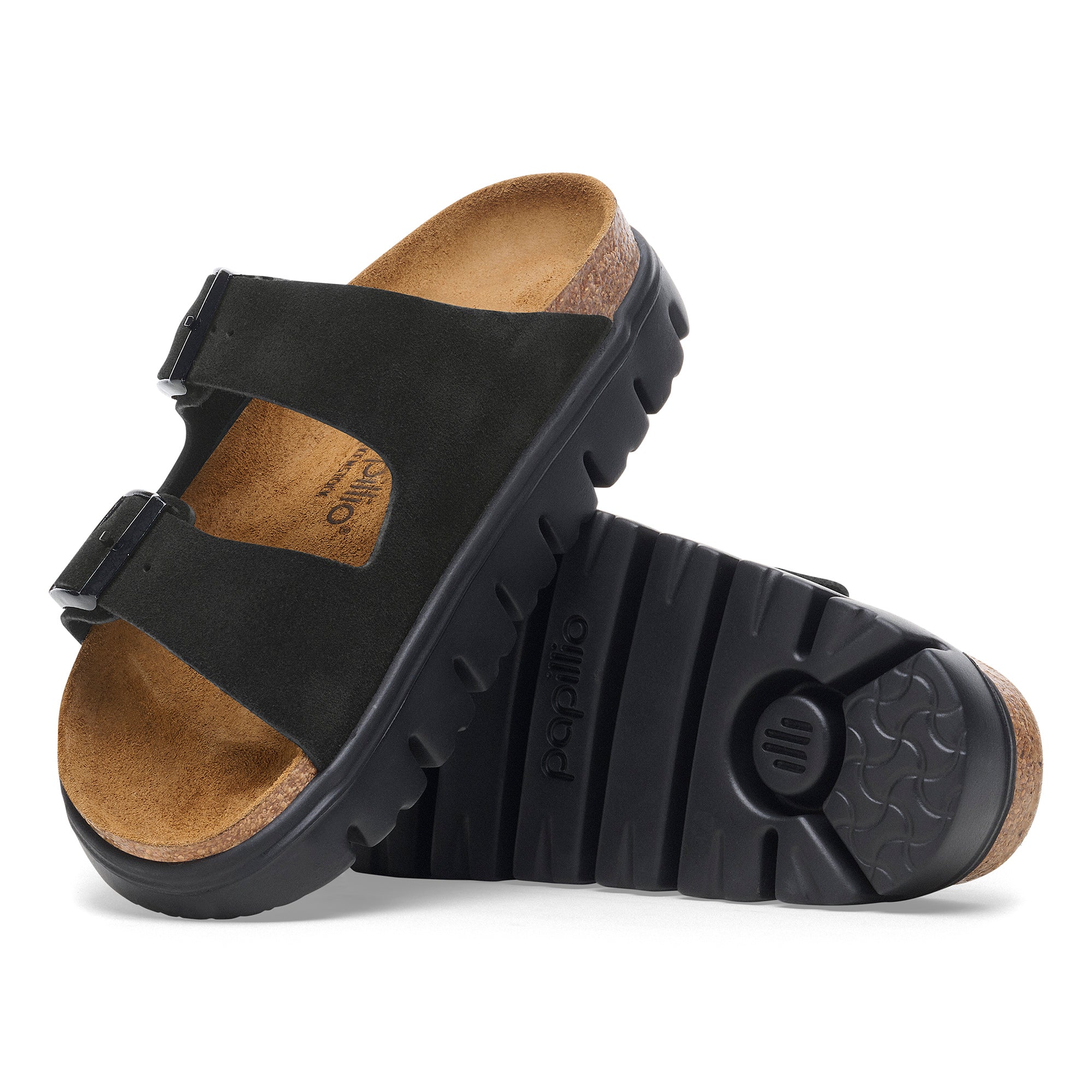 Papillio Arizona Chunky black suede with black sole by Birkenstock