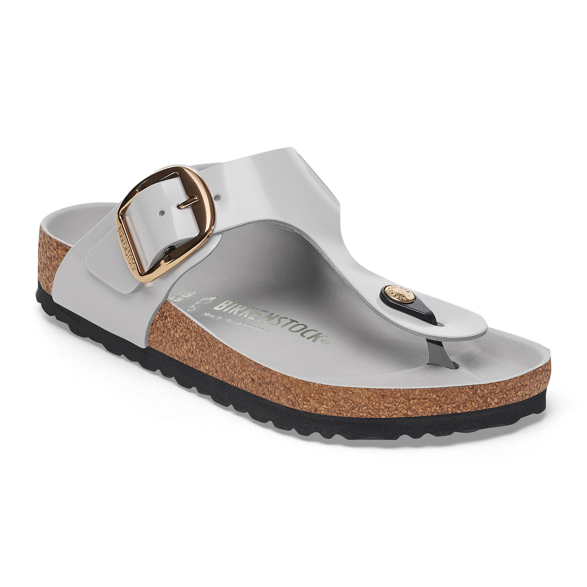 Birkenstock Gizeh Big Buckle stone coin high shine leather