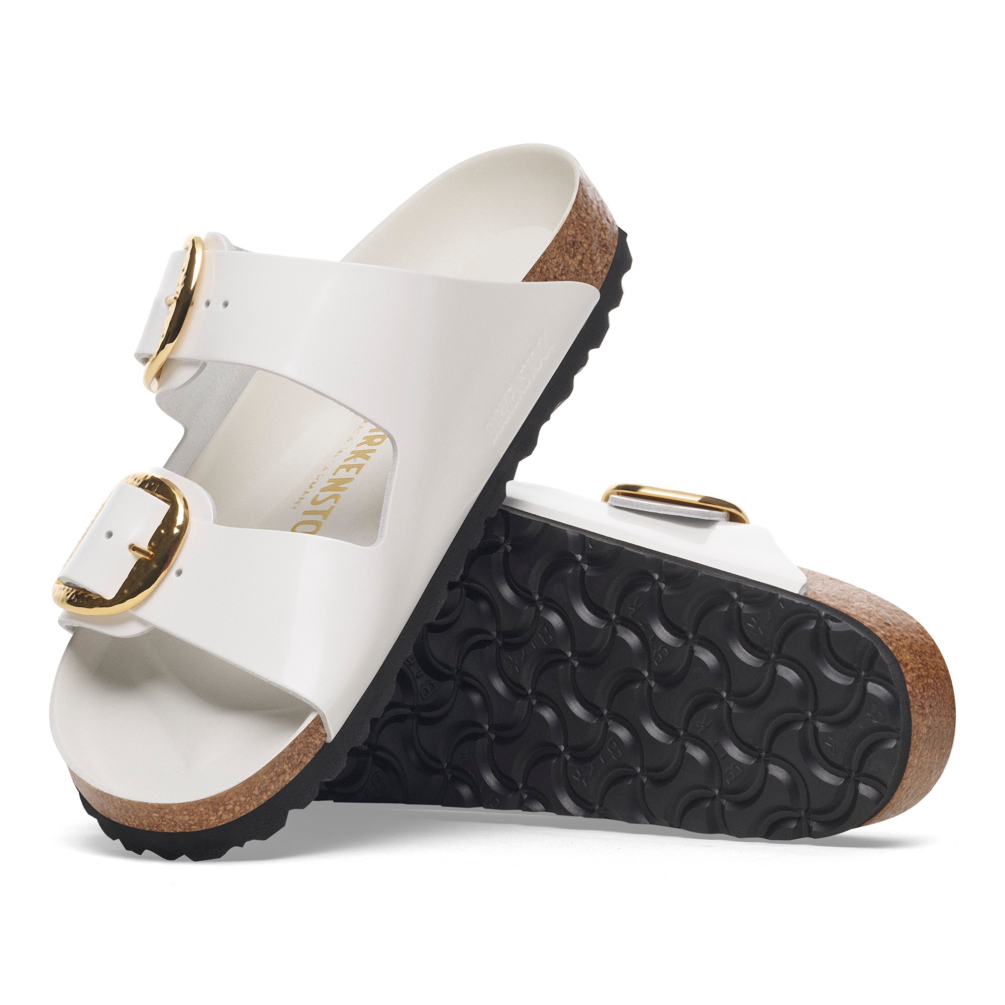 Birkenstock Arizona Hammered Big Buckle high shine antique white leather