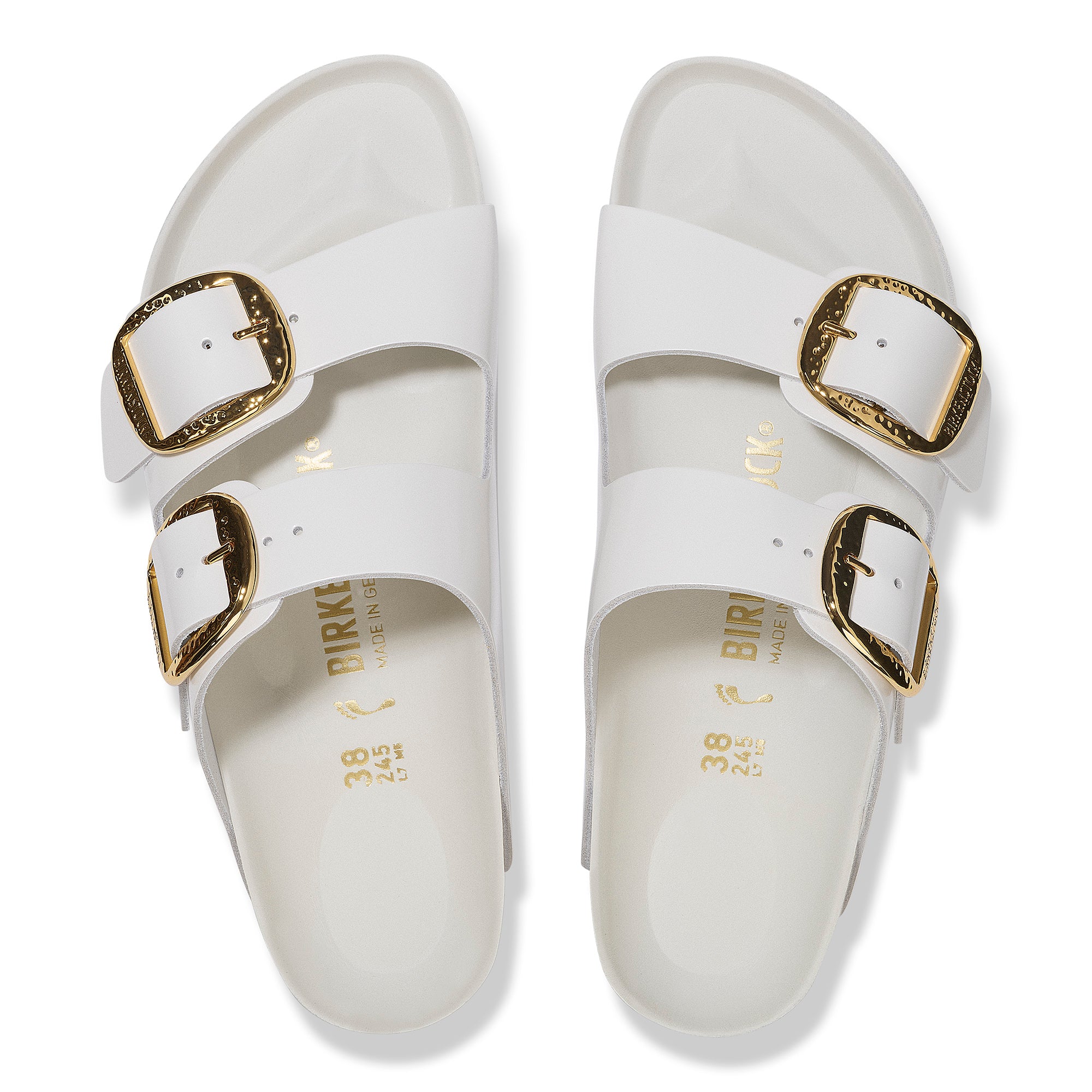 Birkenstock Arizona Hammered Big Buckle high shine antique white leather