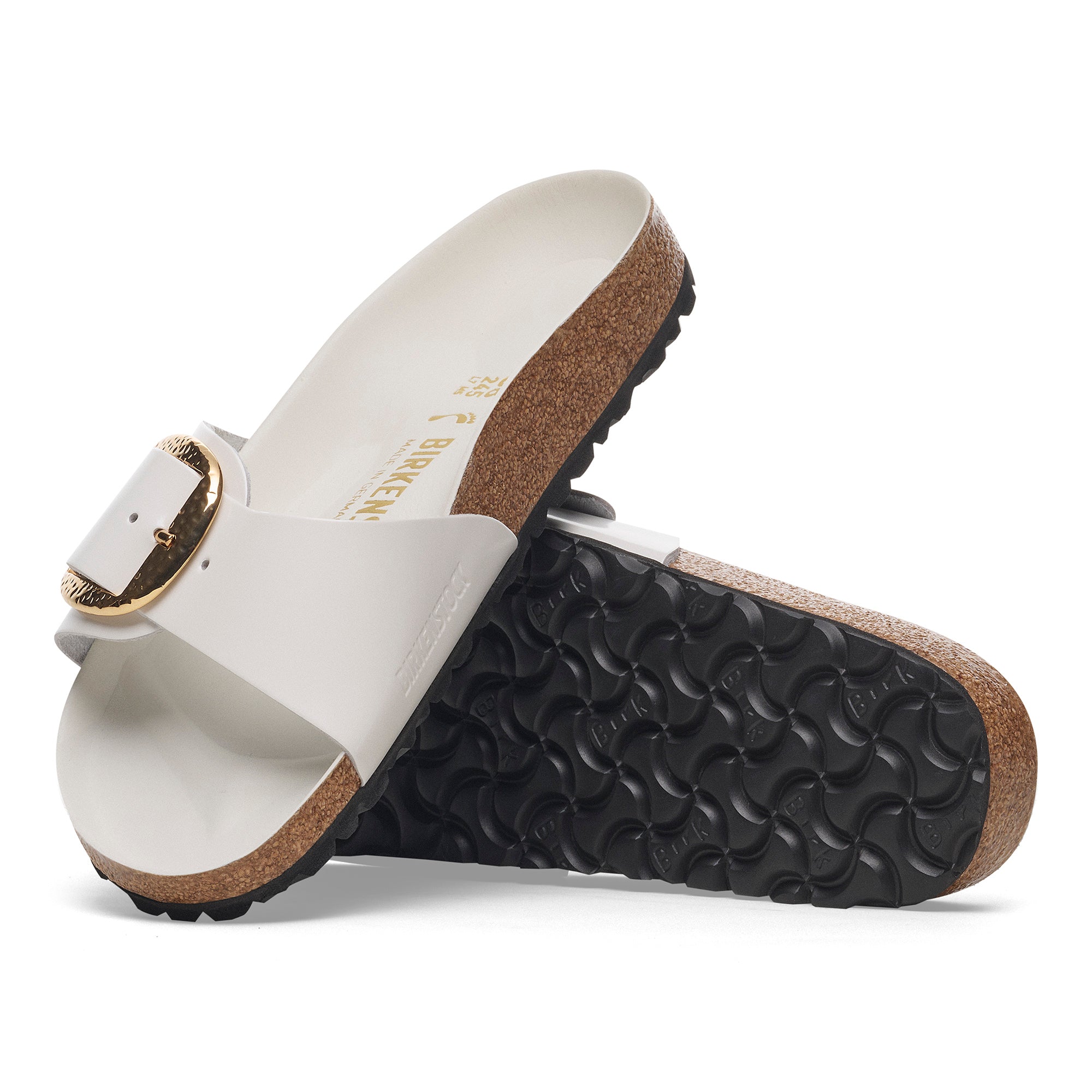 Birkenstock Madrid Hammered Big Buckle high shine antique white leather