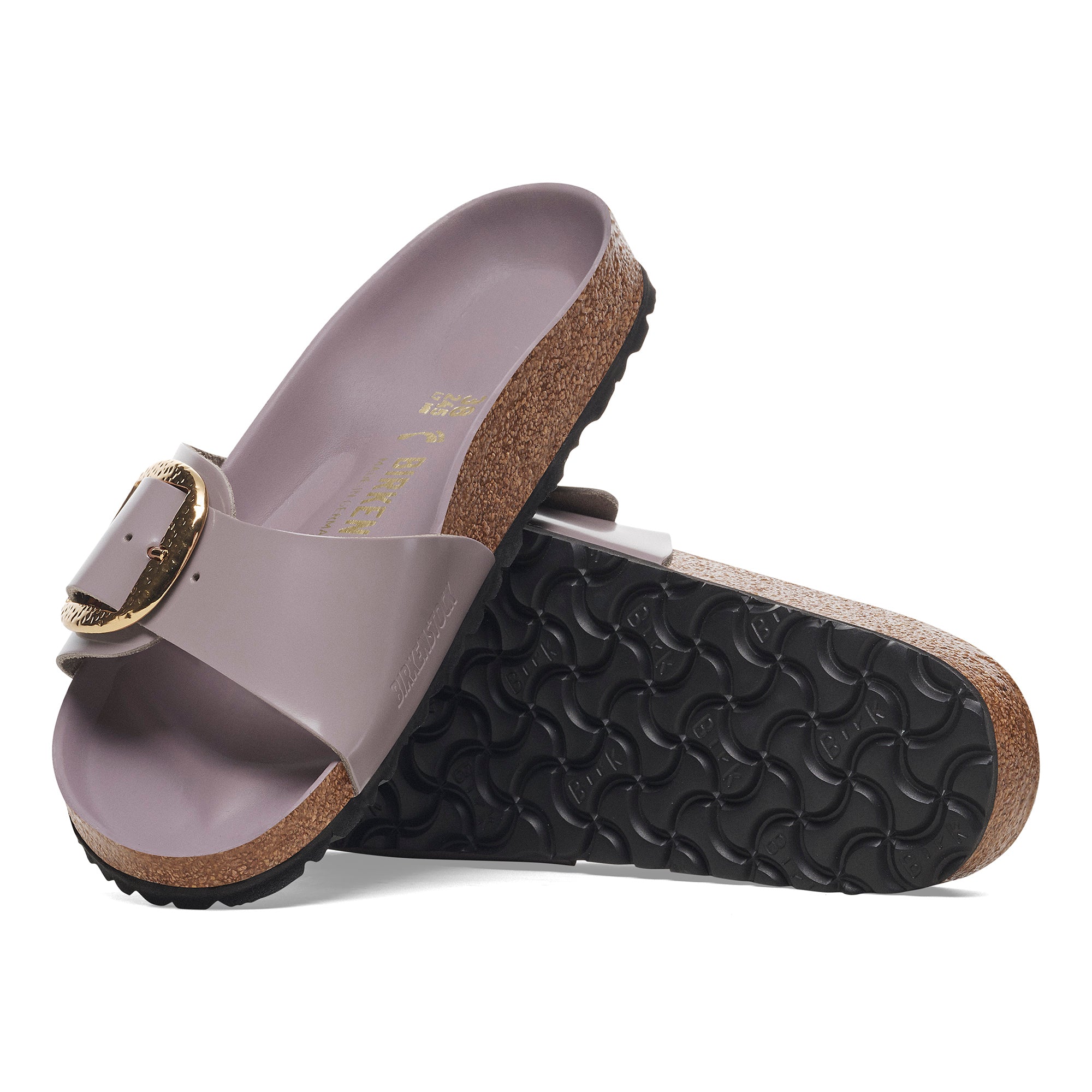 Birkenstock Madrid Hammered Big Buckle high shine faded purple leather