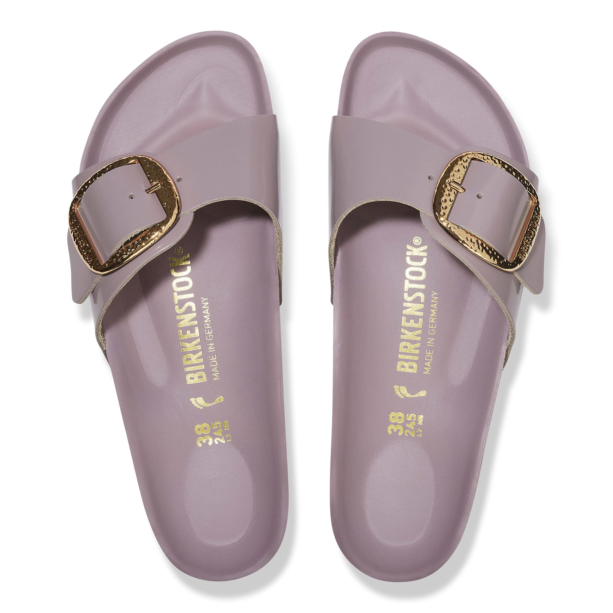 Birkenstock Madrid Hammered Big Buckle high shine faded purple leather