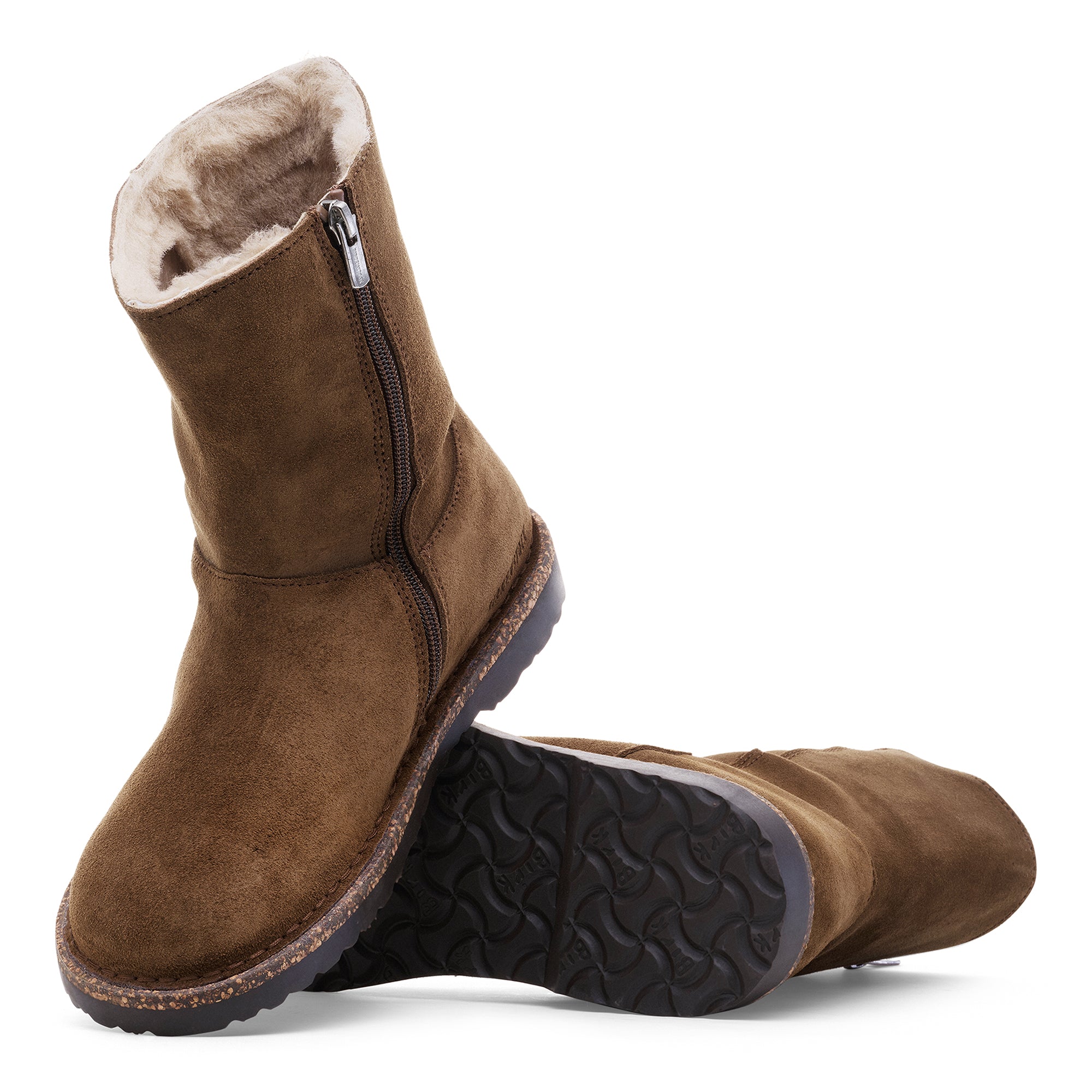 Birkenstock Uppsala Zip dark tea suede/natural shearling
