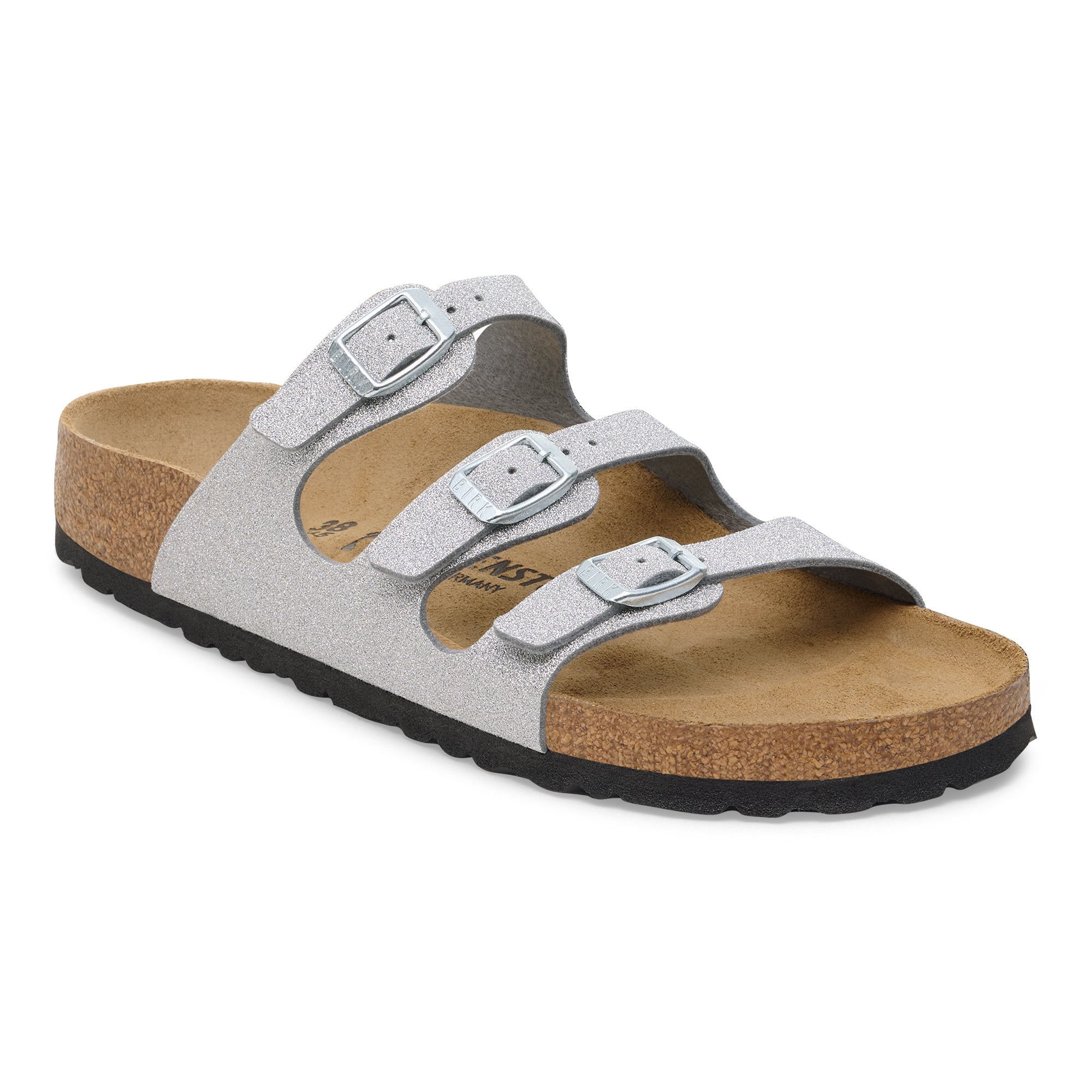 Birkenstock Florida shiny glitter silver Birko-Flor