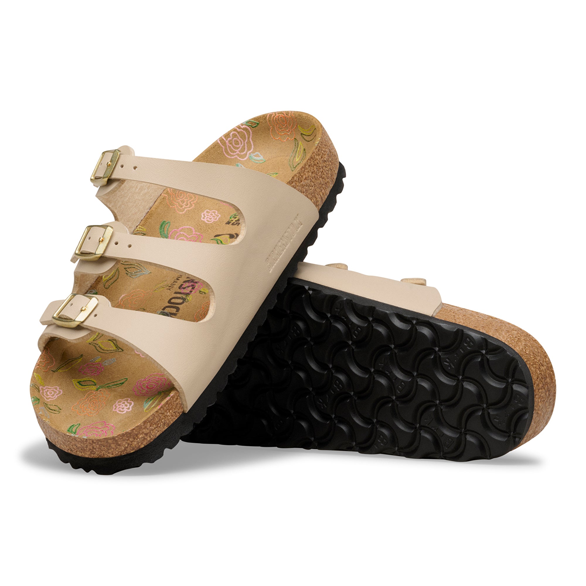 Birkenstock Florida flower print footbed sandcastle Birko-Flor