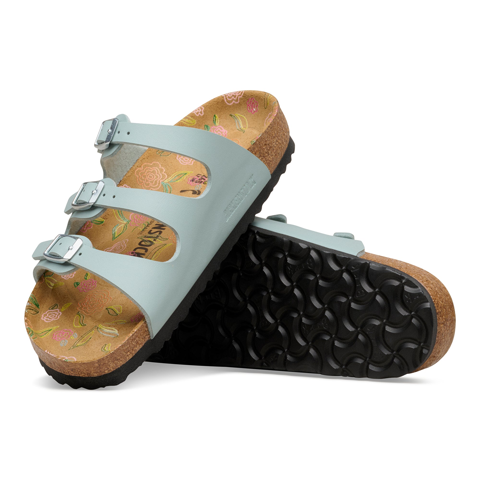 Birkenstock Florida flower print footbed pure sage Birko-Flor