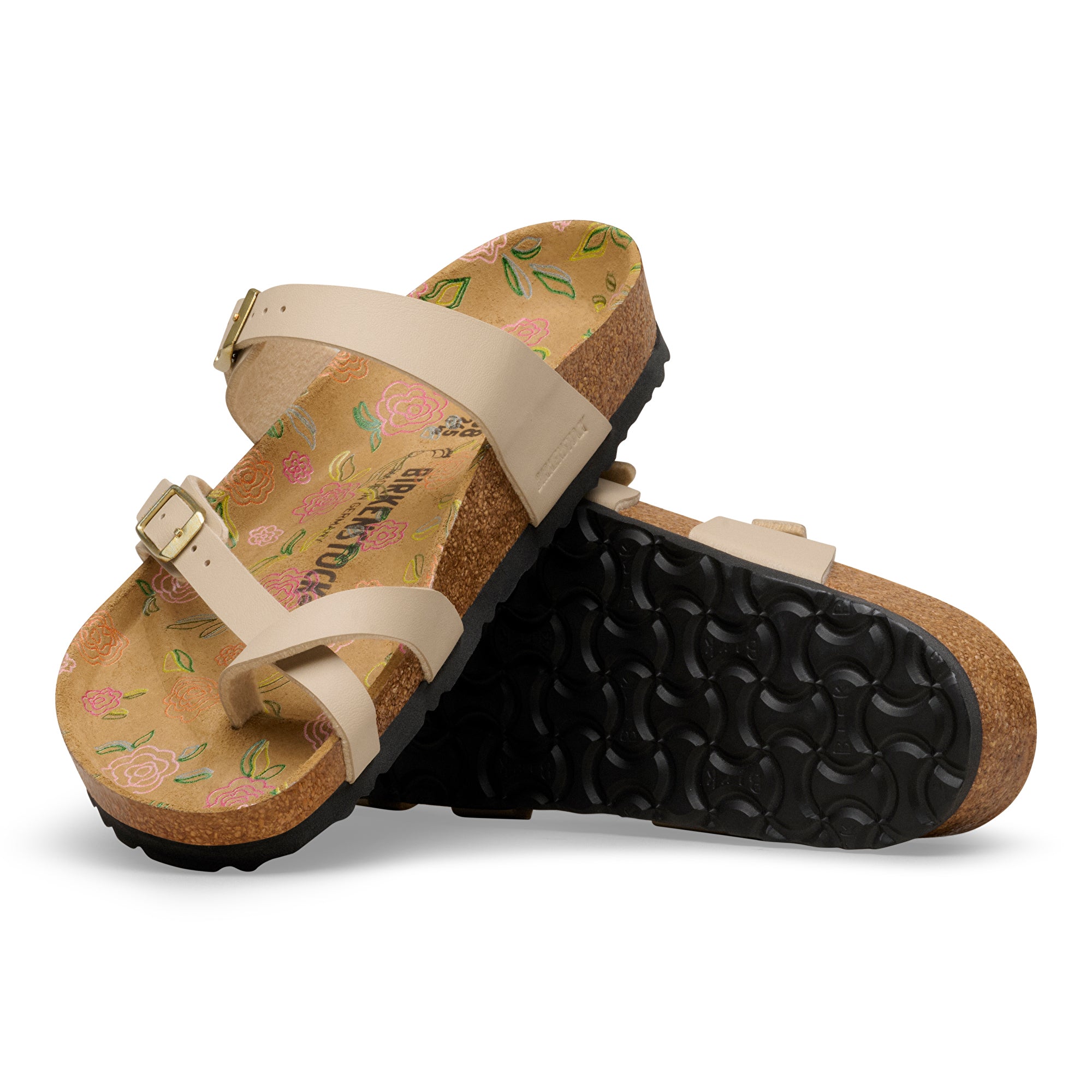 Birkenstock Mayari flower print footbed sandcastle Birko-Flor