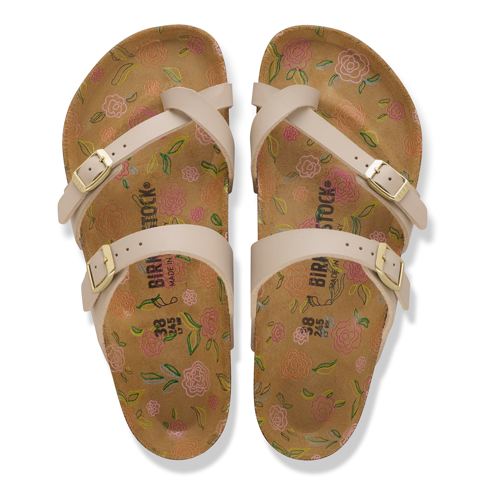 Birkenstock Mayari flower print footbed sandcastle Birko-Flor