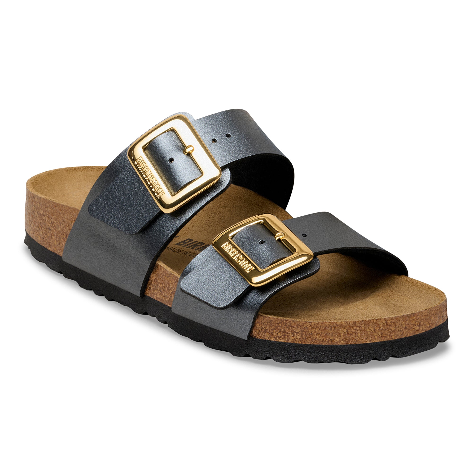 Birkenstock Sydney Luxe Buckle metallic black Birko-Flor