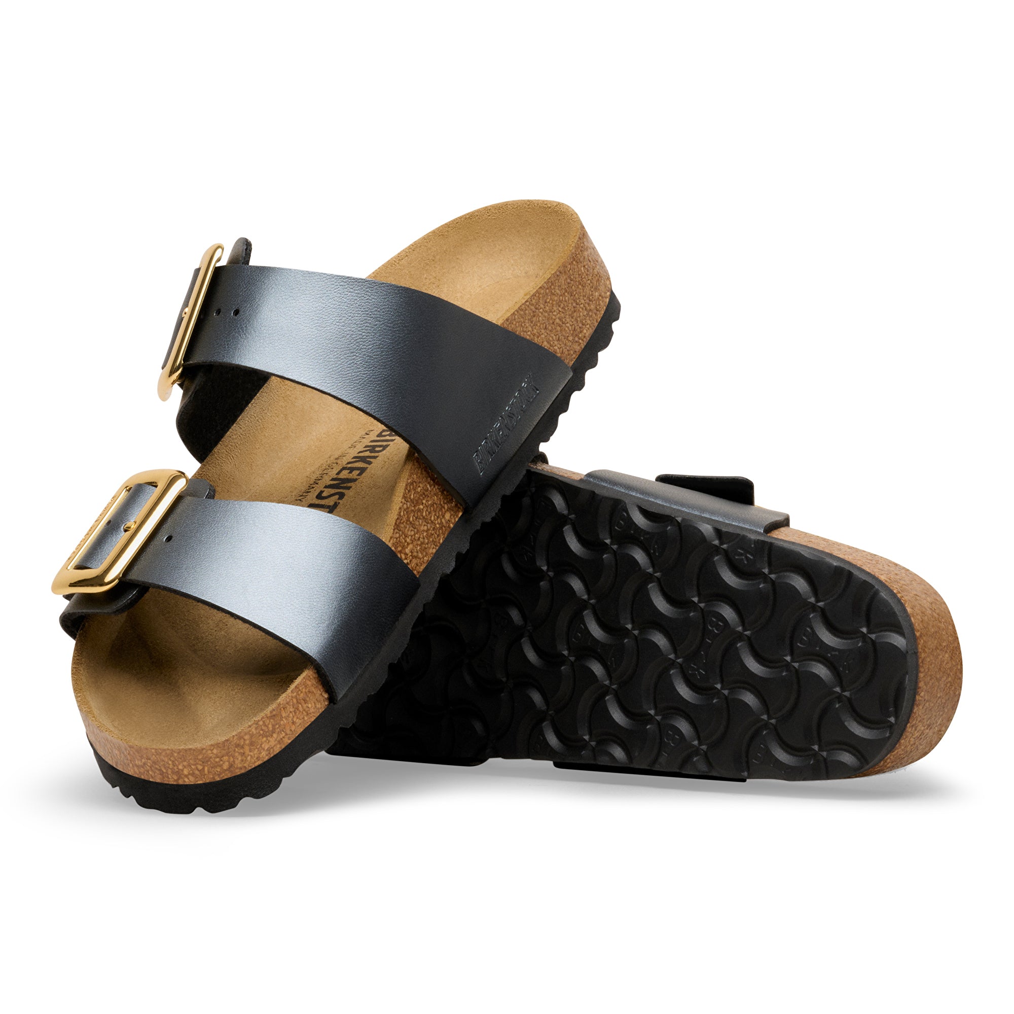 Birkenstock Sydney Luxe Buckle metallic black Birko-Flor