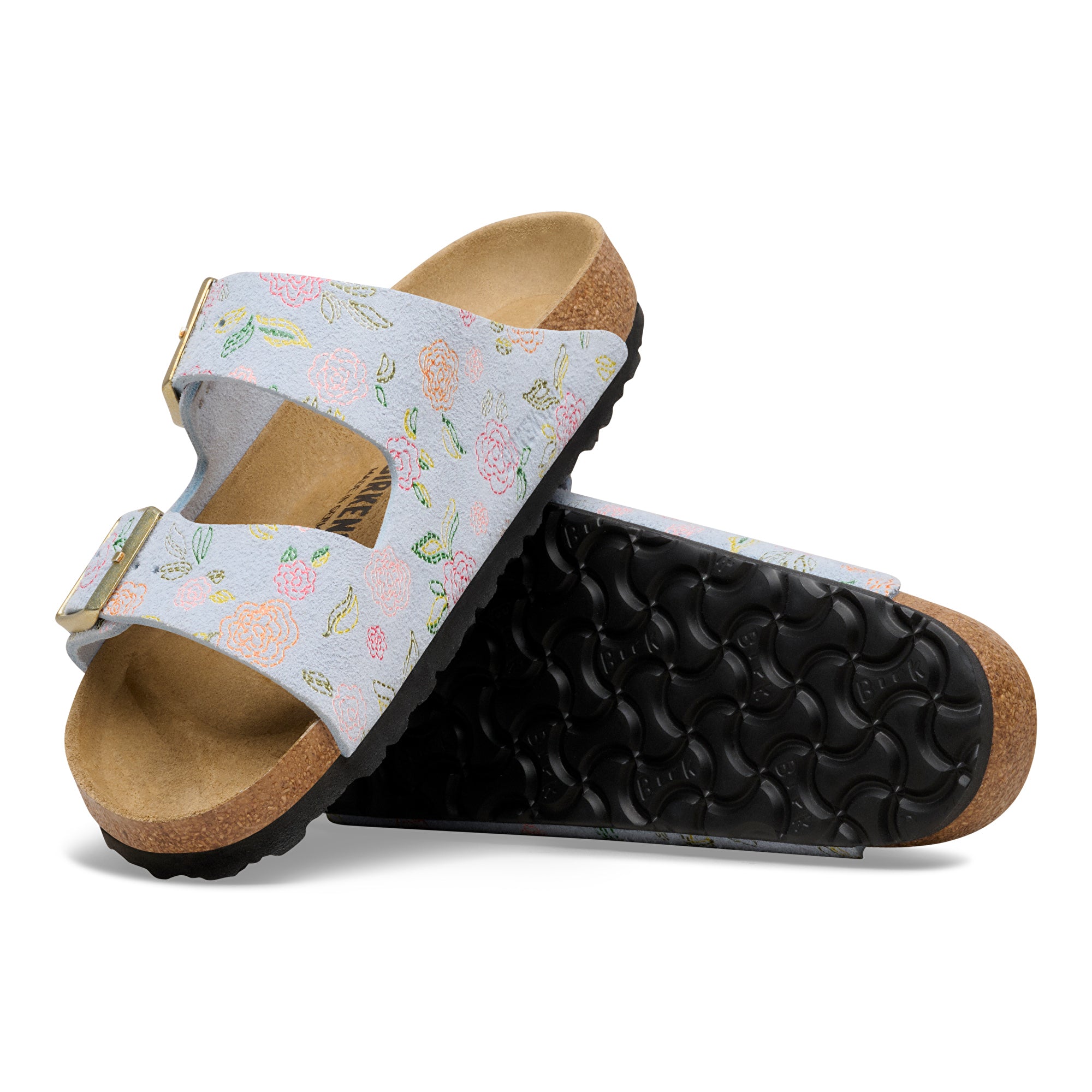 Birkenstock Arizona flower print baby blue suede