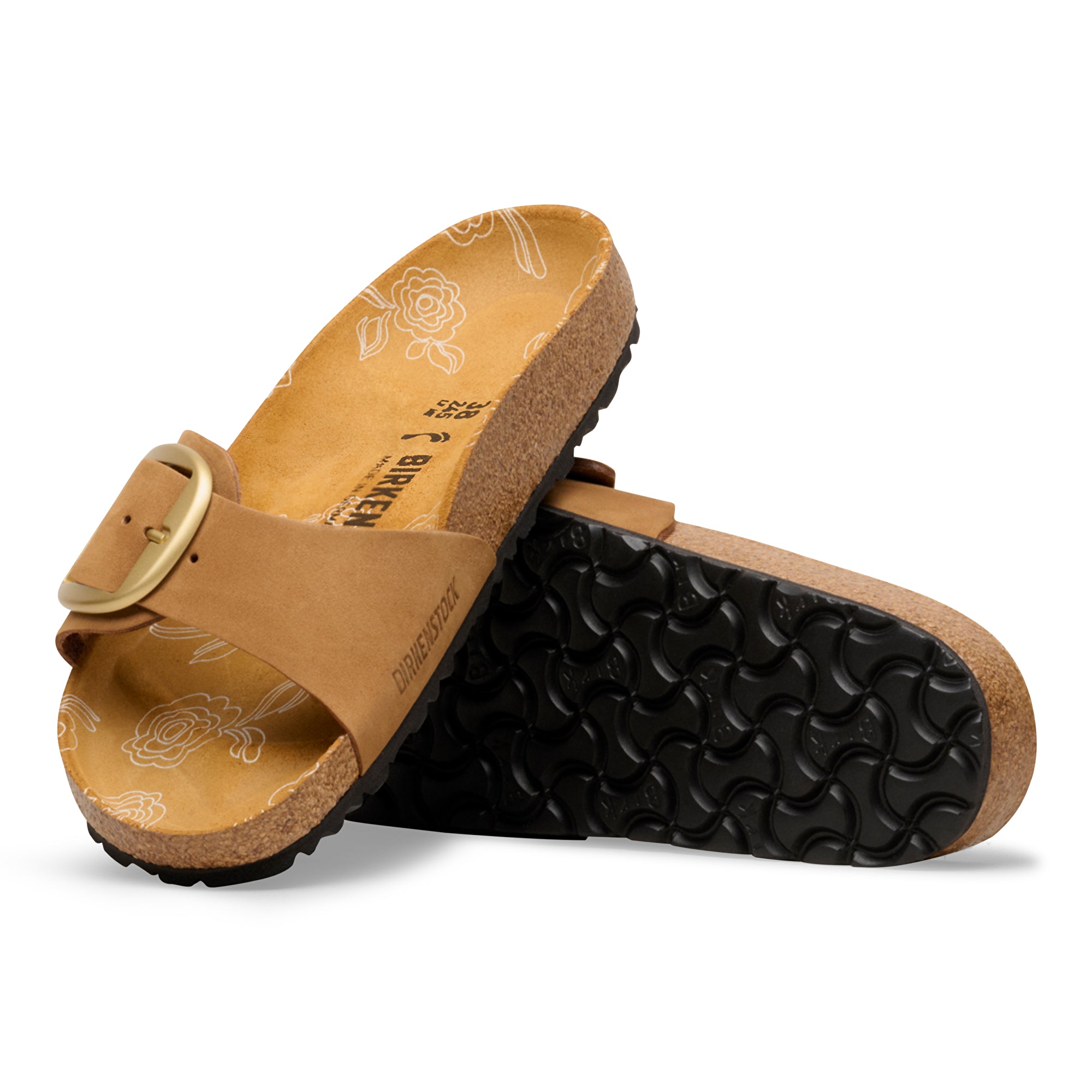 Birkenstock Madrid Big Buckle flower print footbed mink nubuck