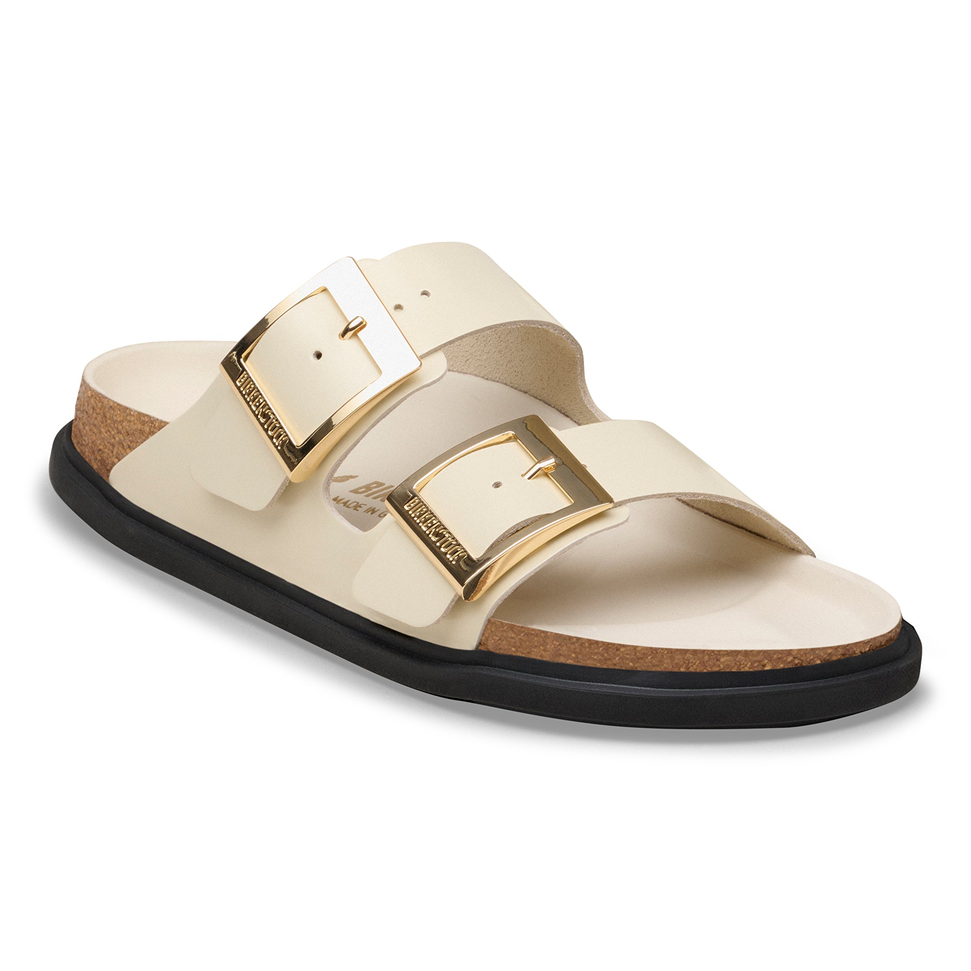 Birkenstock Arizona Droplet Buckle high shine ecru leather