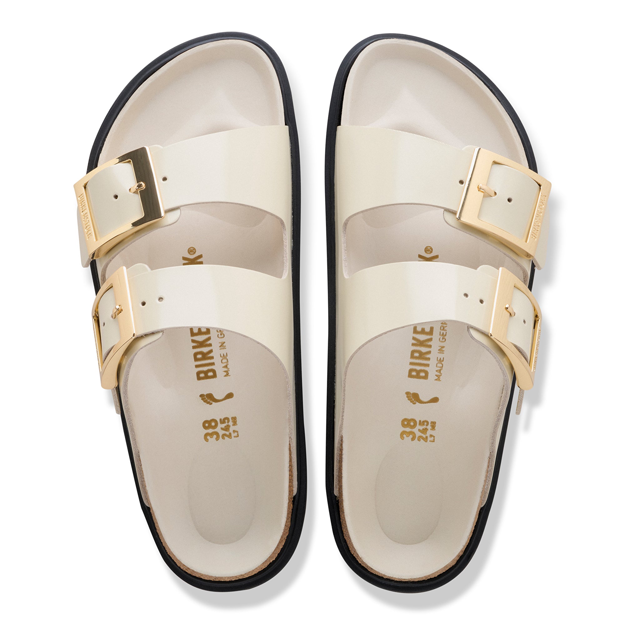 Birkenstock Arizona Droplet Buckle high shine ecru leather