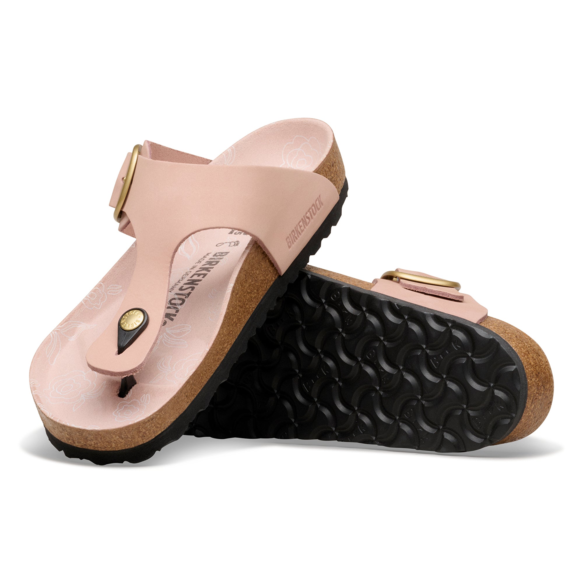 Birkenstock Gizeh Big Buckle flower print footbed soft pink nubuck