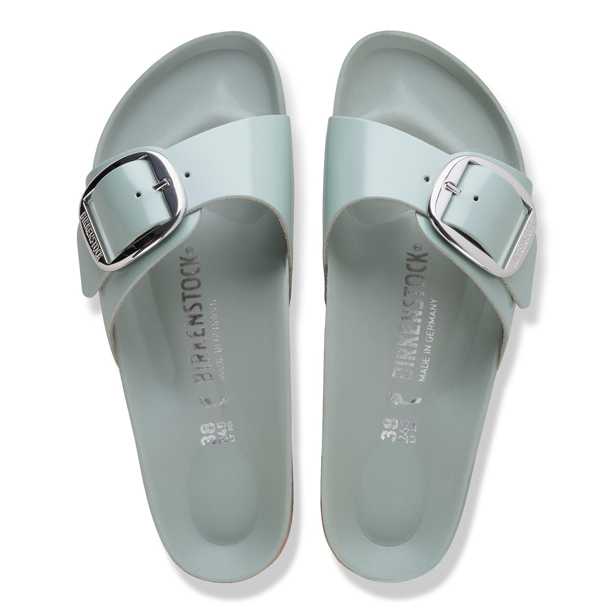 Birkenstock Madrid Big Buckle high shine pure sage leather