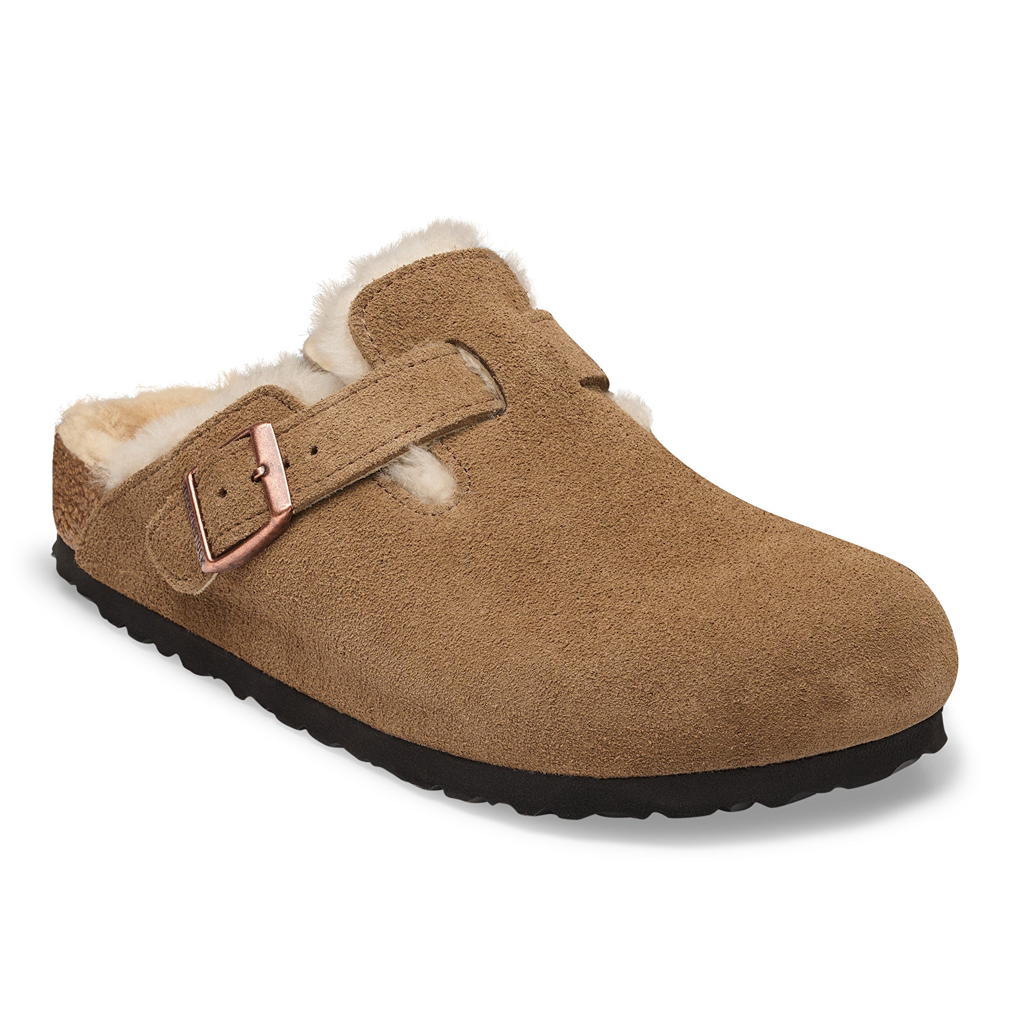 Birkenstock Boston Shearling dark tea suede/sandcastle shearling