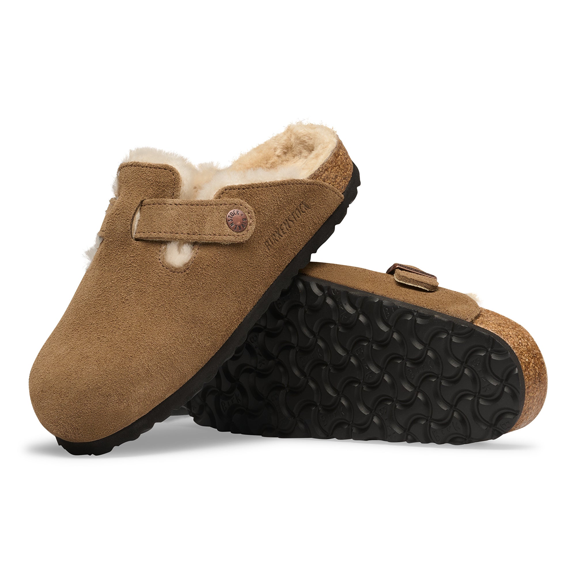 Birkenstock Boston Shearling dark tea suede/sandcastle shearling