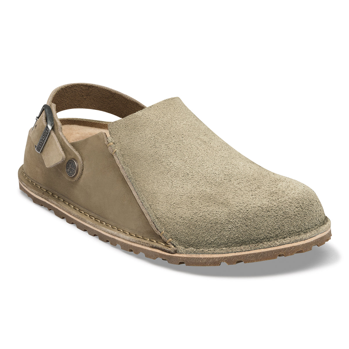 Birkenstock Lutry Shearling Split taupe nubuck/suede sandcastle shearling