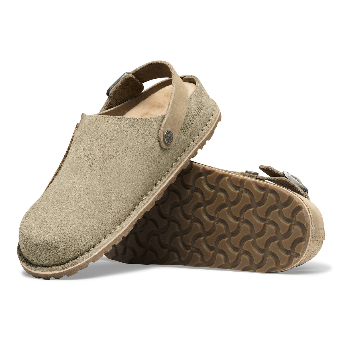 Birkenstock Lutry Shearling Split taupe nubuck/suede sandcastle shearling