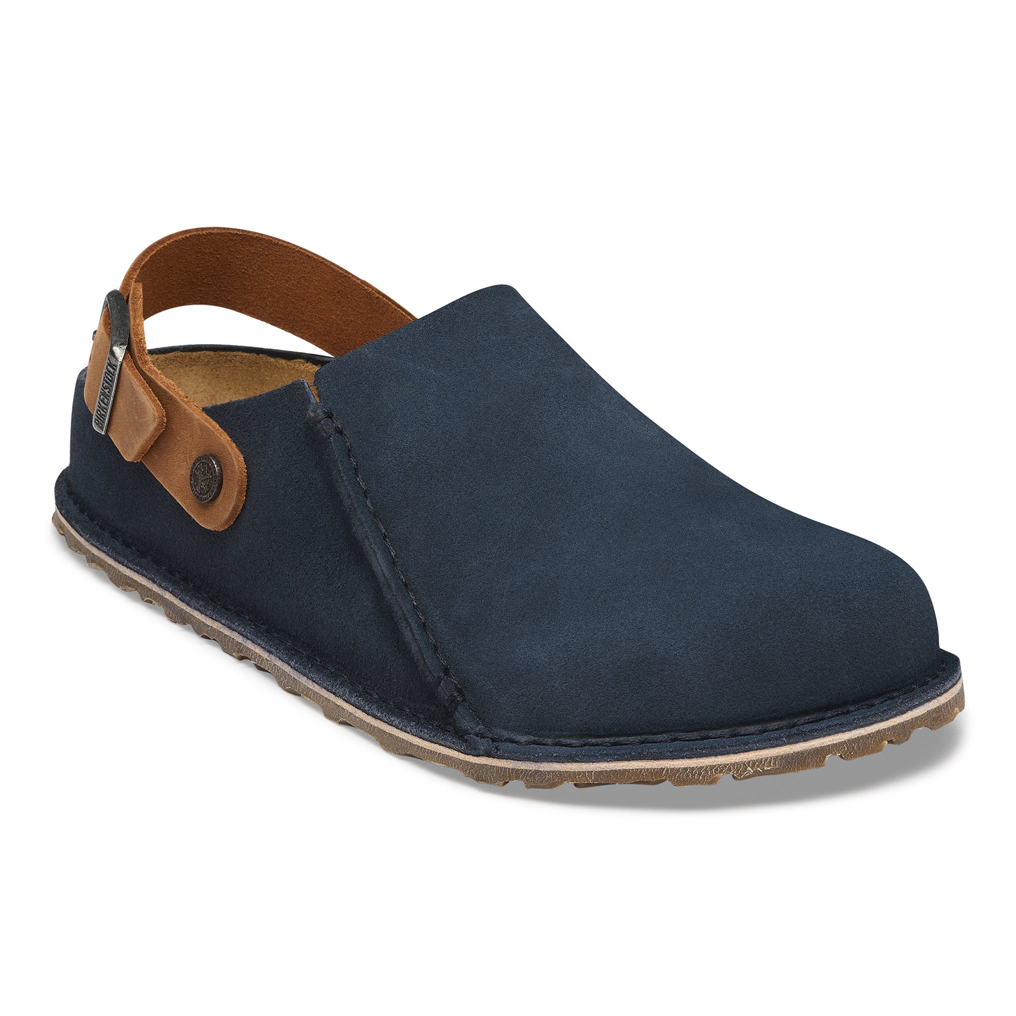 Birkenstock Lutry new navy suede/cognac oiled leather