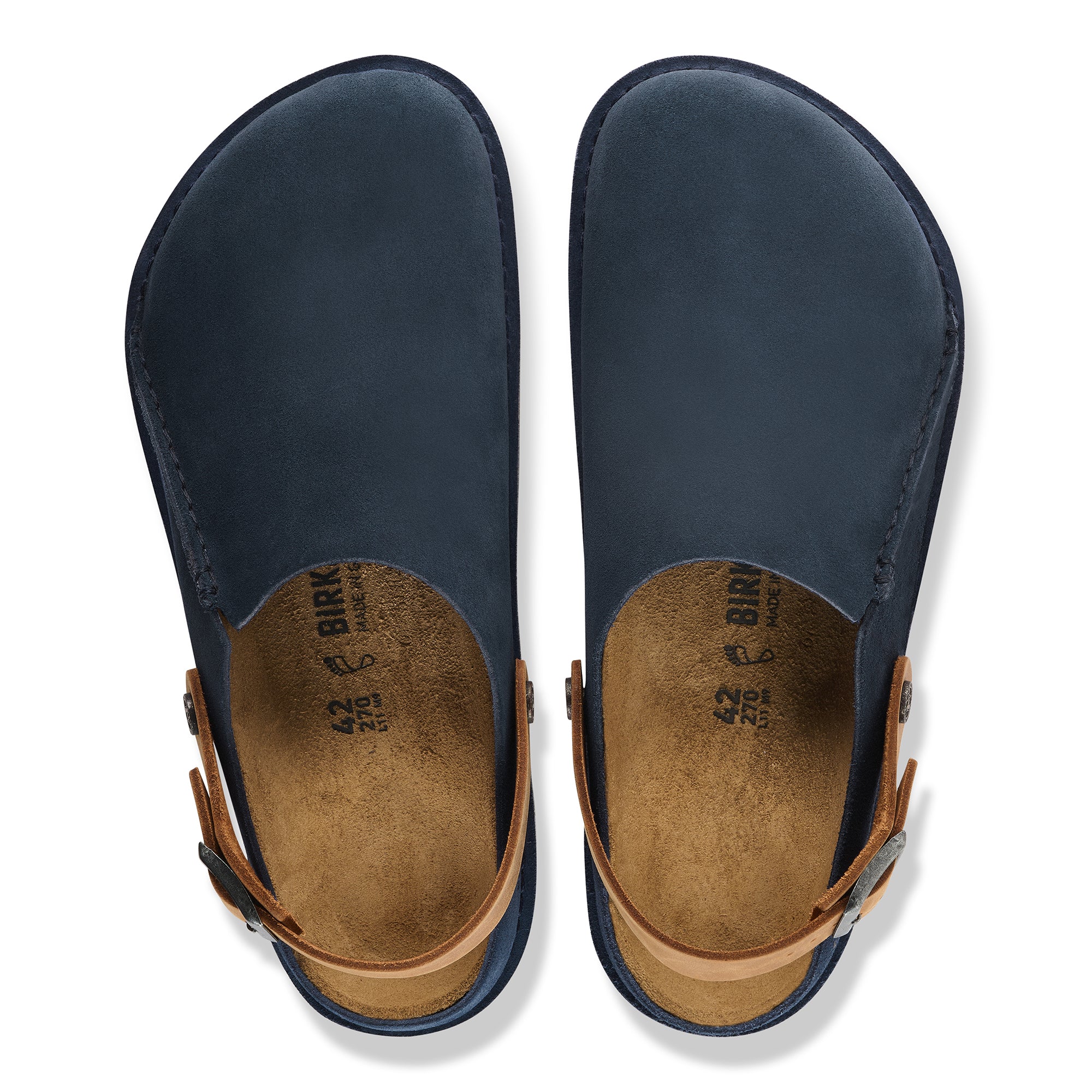 Birkenstock Lutry new navy suede/cognac oiled leather