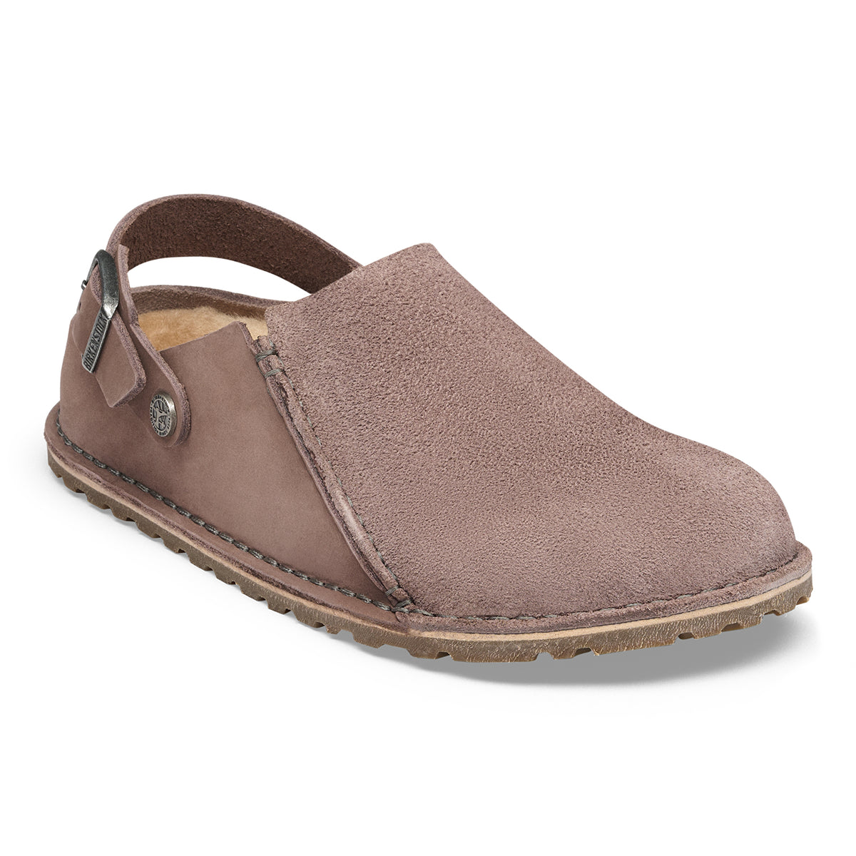 Birkenstock Lutry Shearling Split faded purple nubuck/suede sandcastle shearling