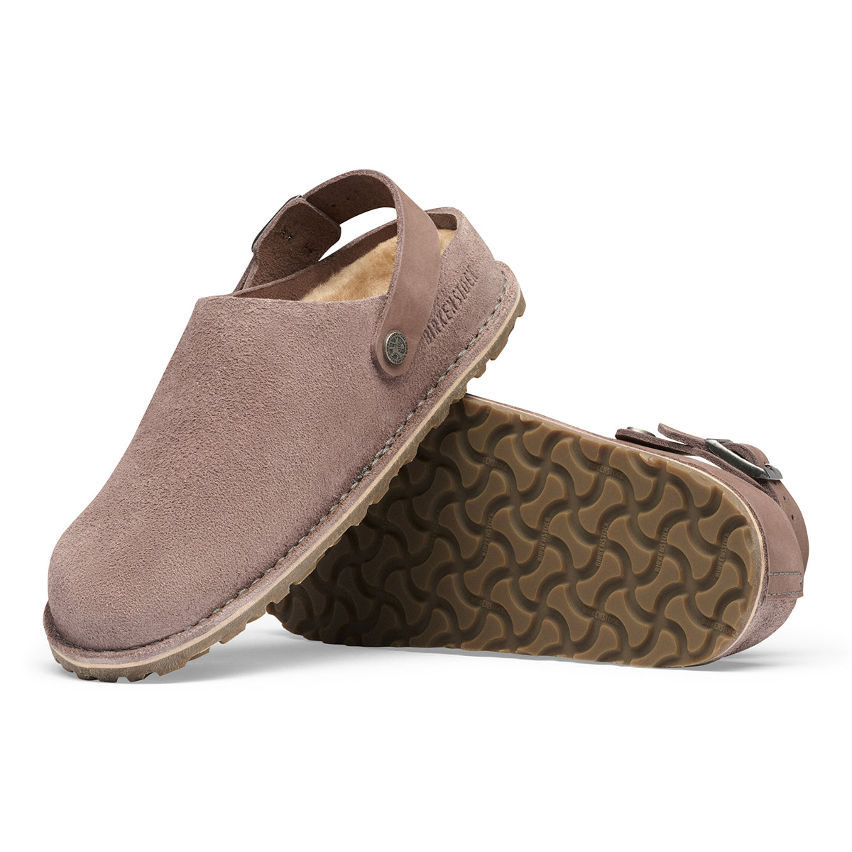 Birkenstock Lutry Shearling Split faded purple nubuck/suede sandcastle shearling