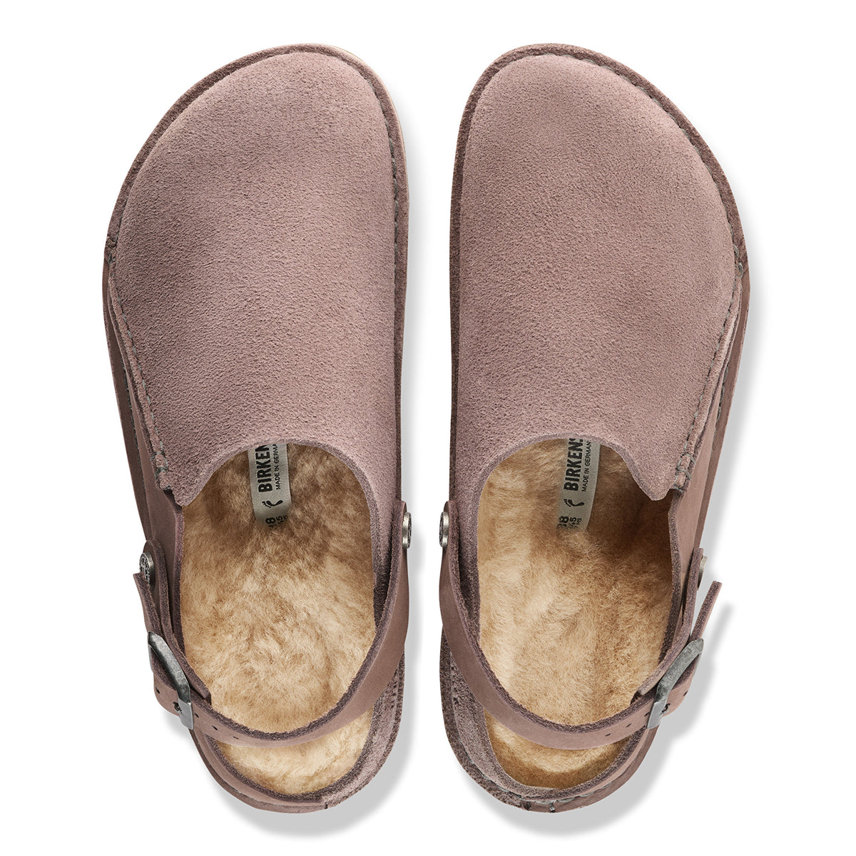 Birkenstock Lutry Shearling Split faded purple nubuck/suede sandcastle shearling