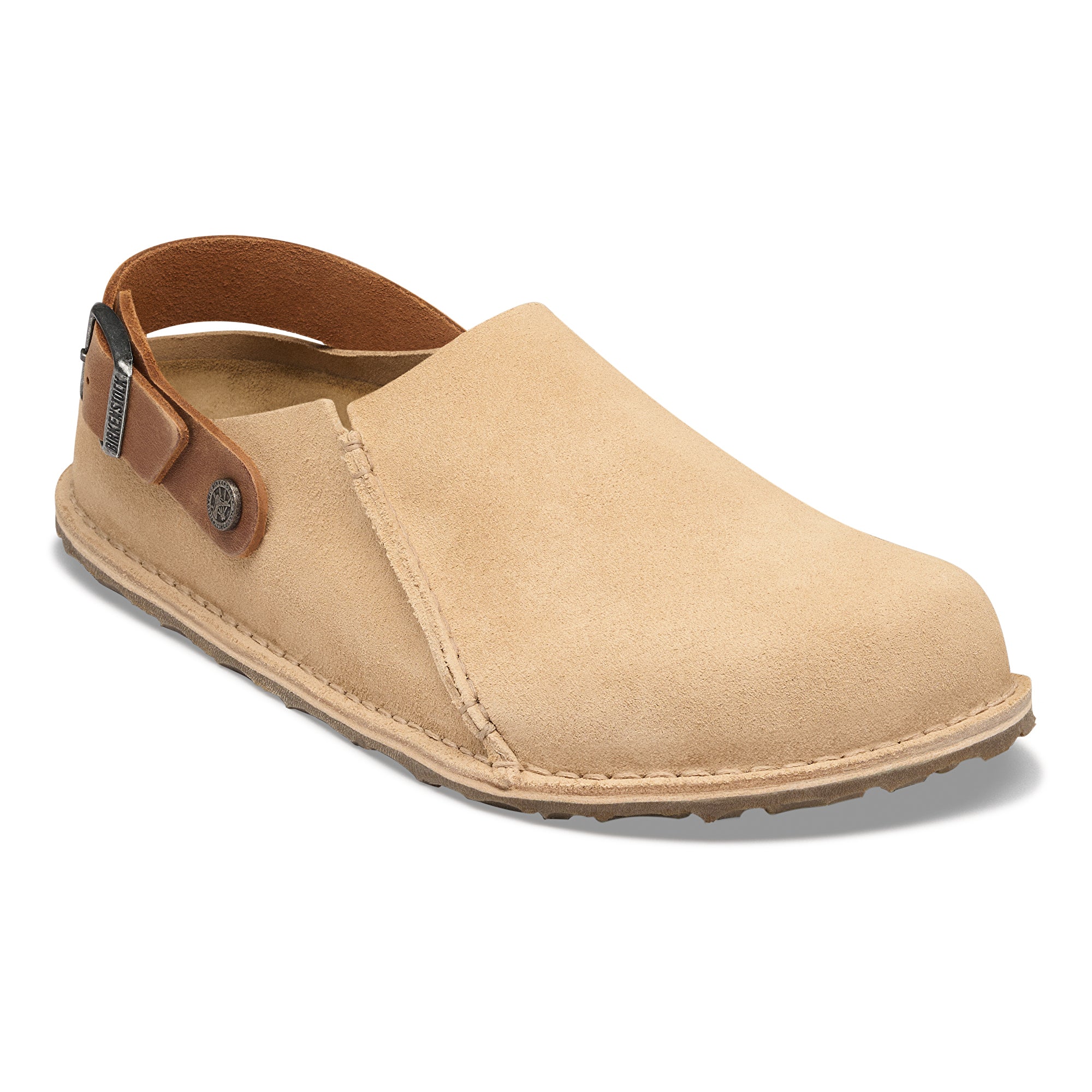 Birkenstock Lutry sandcastle suede/cognac oiled leather