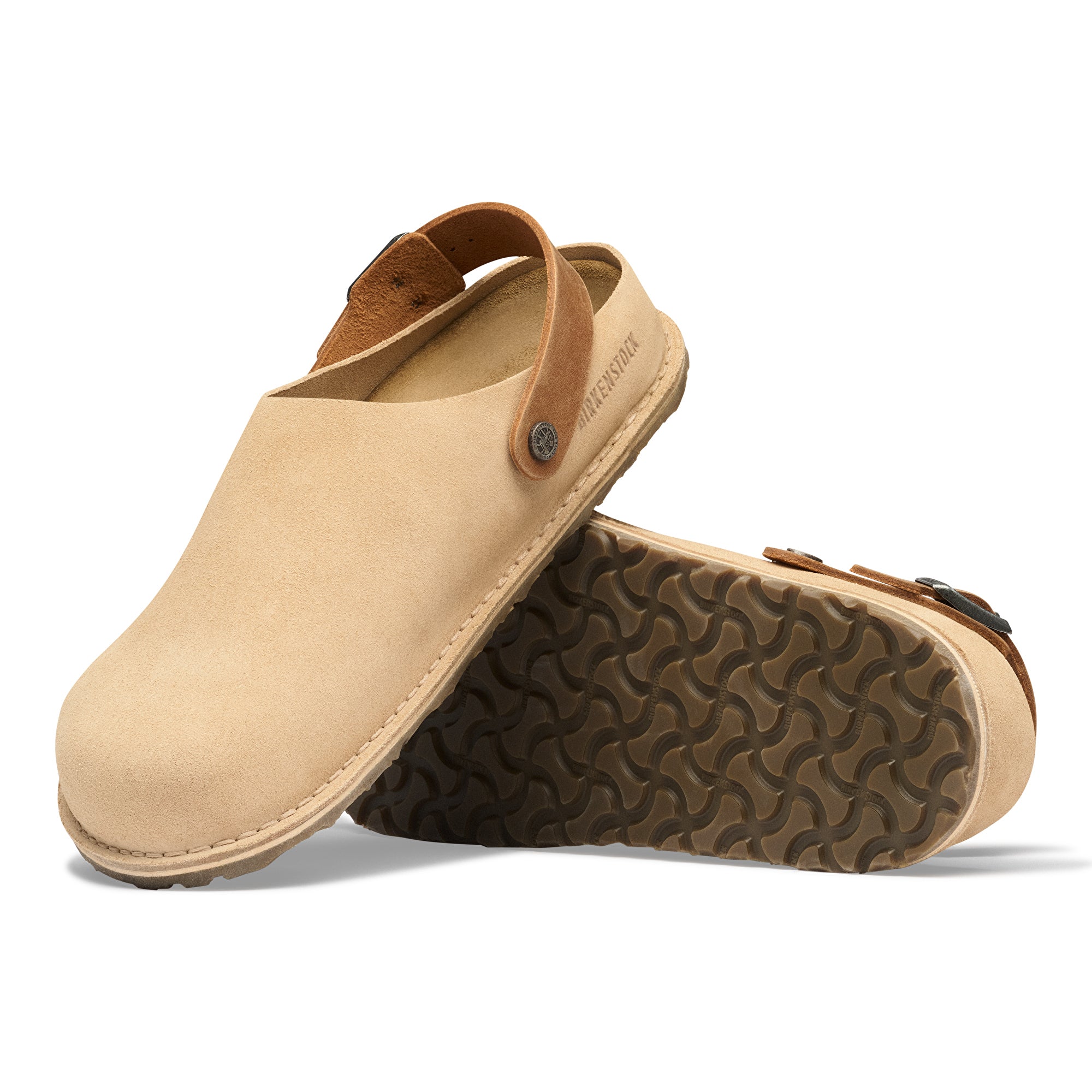 Birkenstock Lutry sandcastle suede/cognac oiled leather