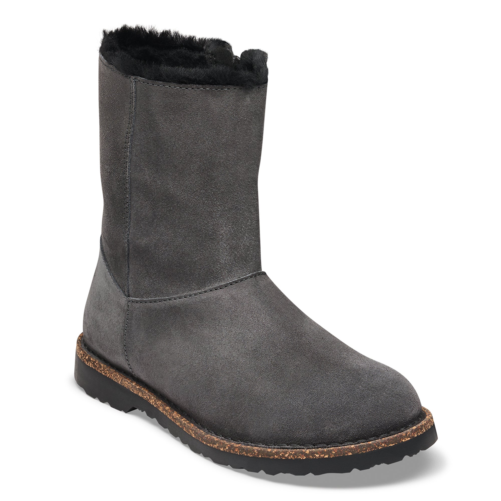 Birkenstock Uppsala Zip Shearling charcoal suede/black shearling