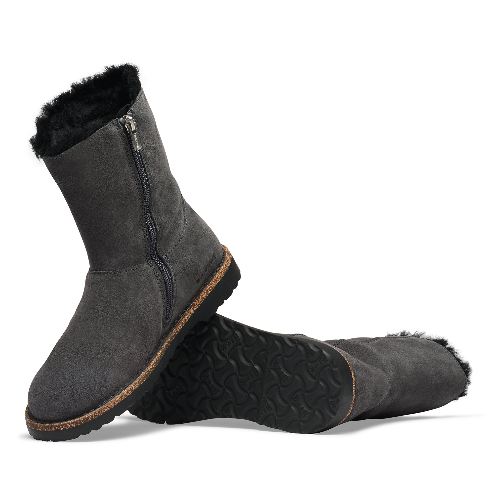 Birkenstock Uppsala Zip Shearling charcoal suede/black shearling