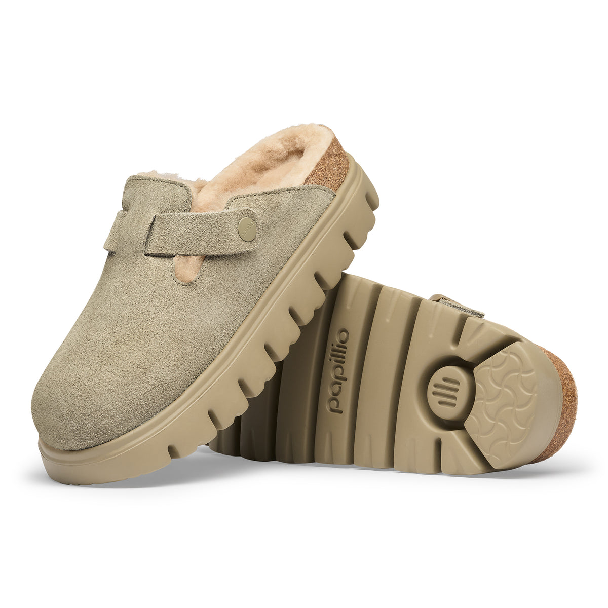 Papillio Boston Chunky Shearling taupe suede tonal/sandcastle shearling by Birkenstock
