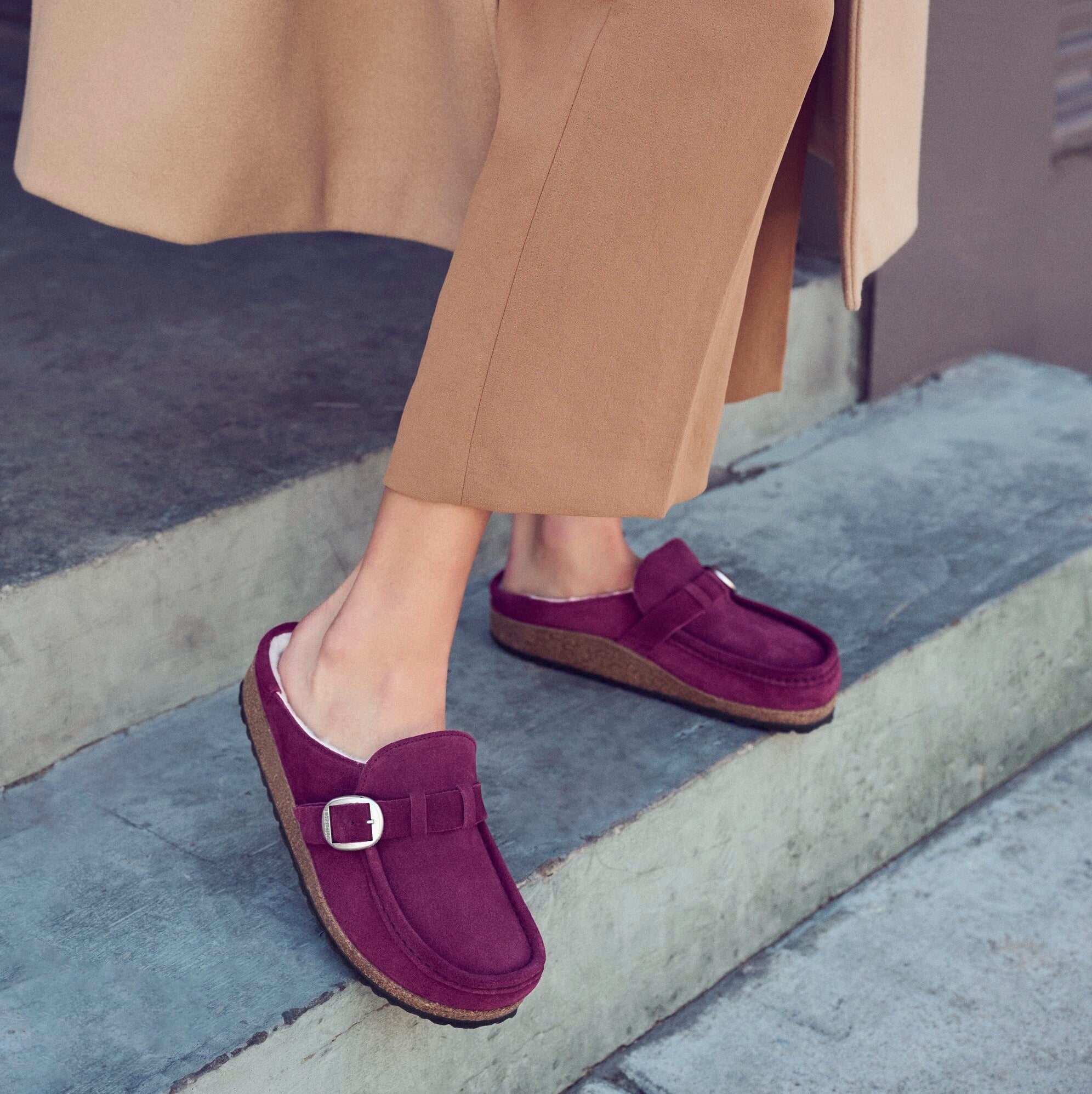 Birkenstock Buckley Shearling maroon suede/natural shearling