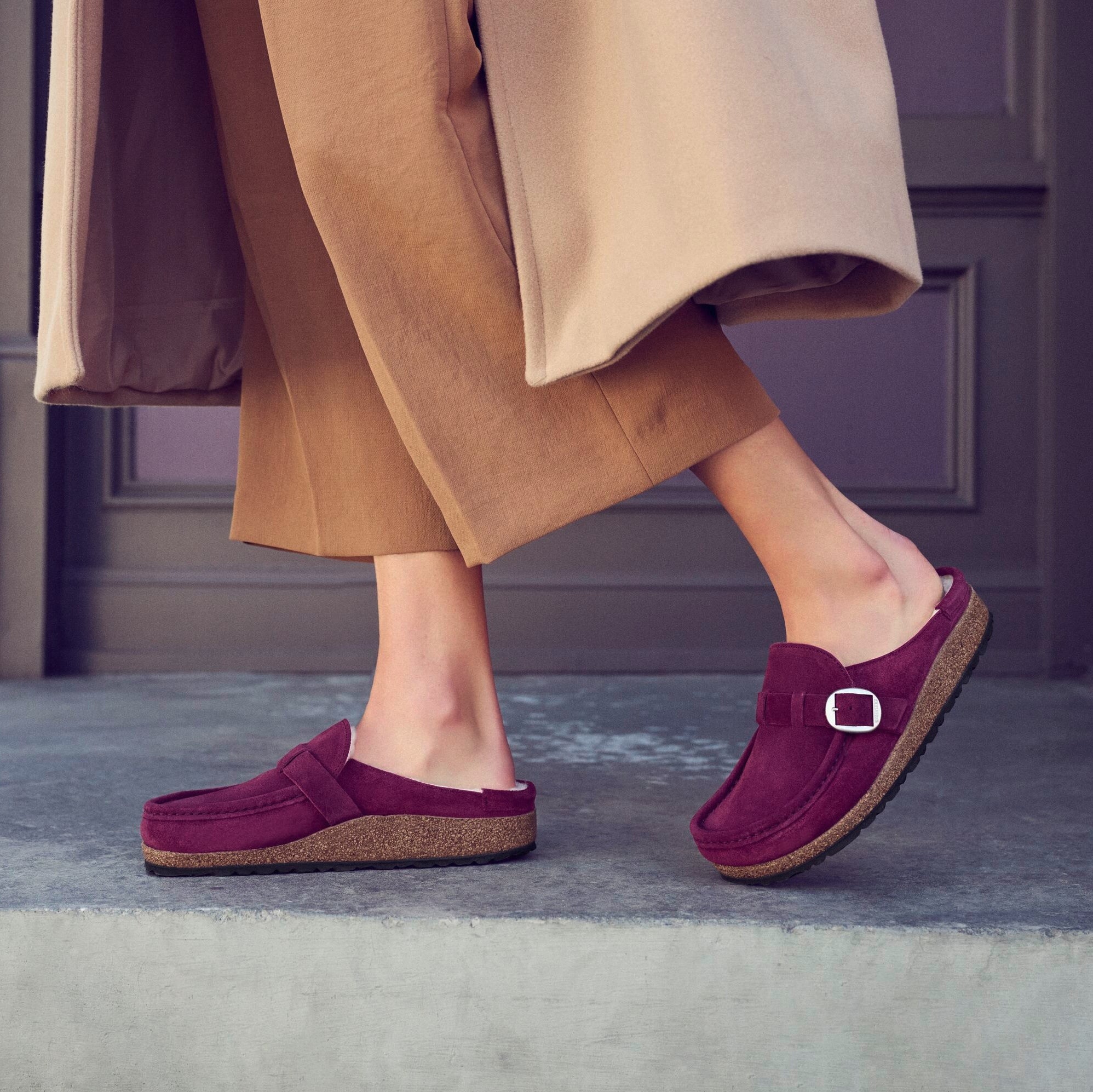 Birkenstock Buckley Shearling maroon suede/natural shearling