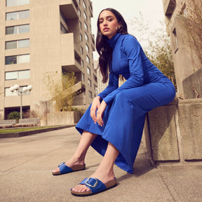 Birkenstock Limited Edition Madrid Big Buckle high shine cobalt blue leather