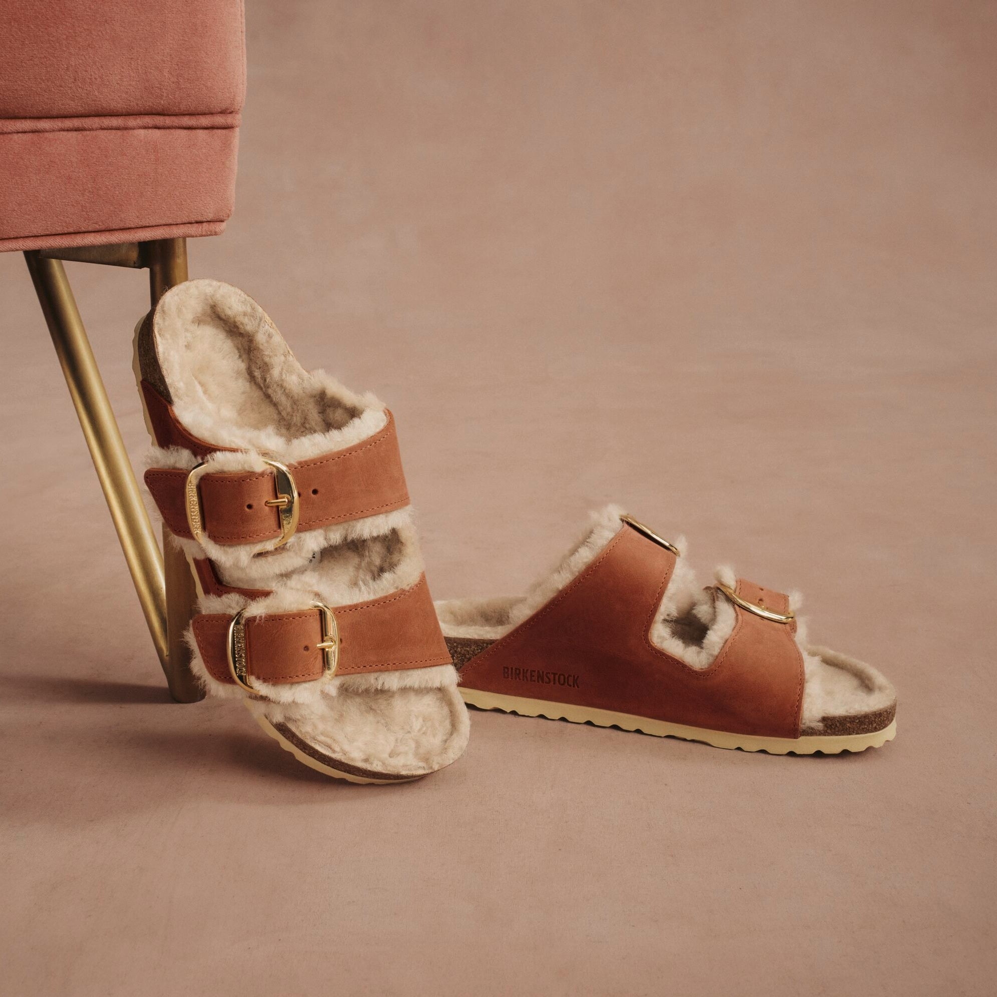 Birkenstock Arizona Big Buckle Shearling cognac oiled leather/natural shearling